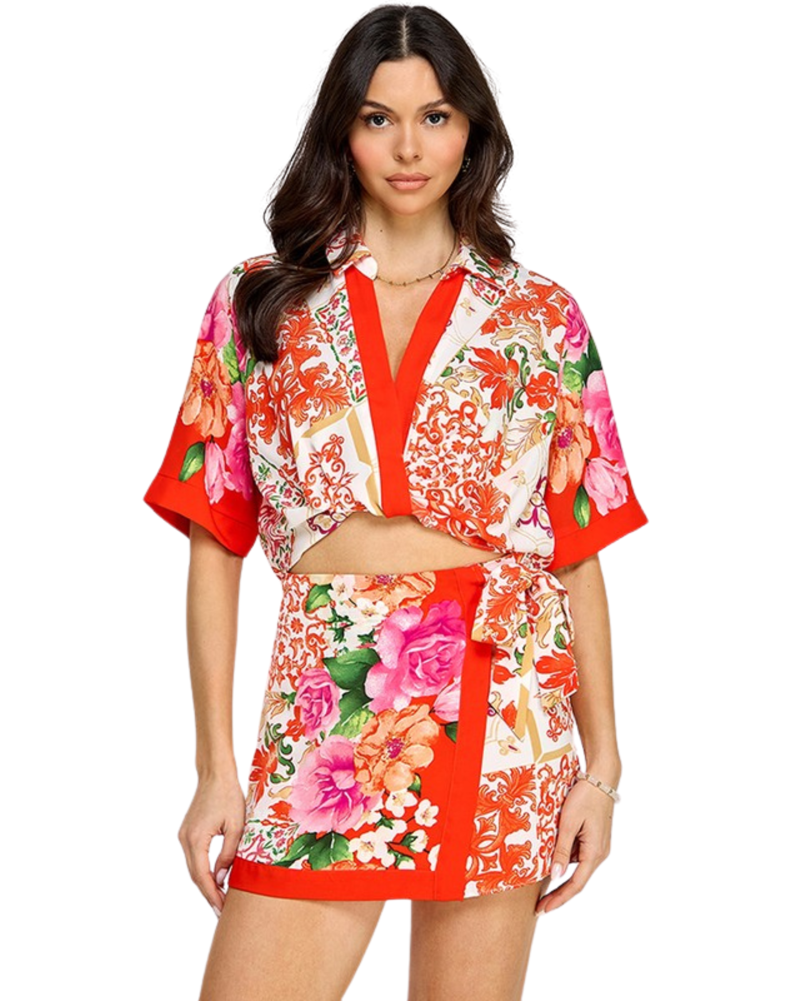 Womens Border Graphic Printed Top & Skort Set