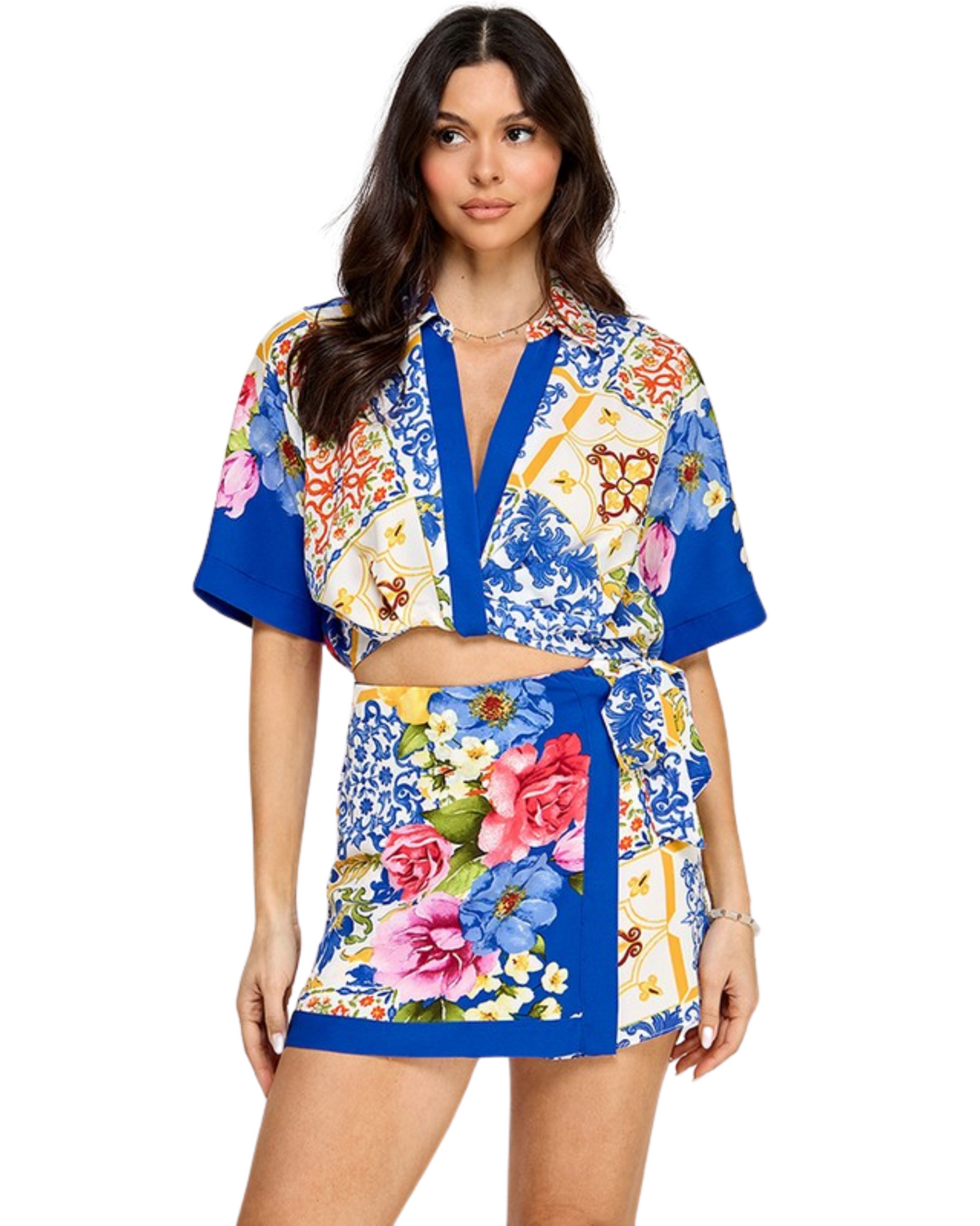 Womens Border Graphic Printed Top & Skort Set