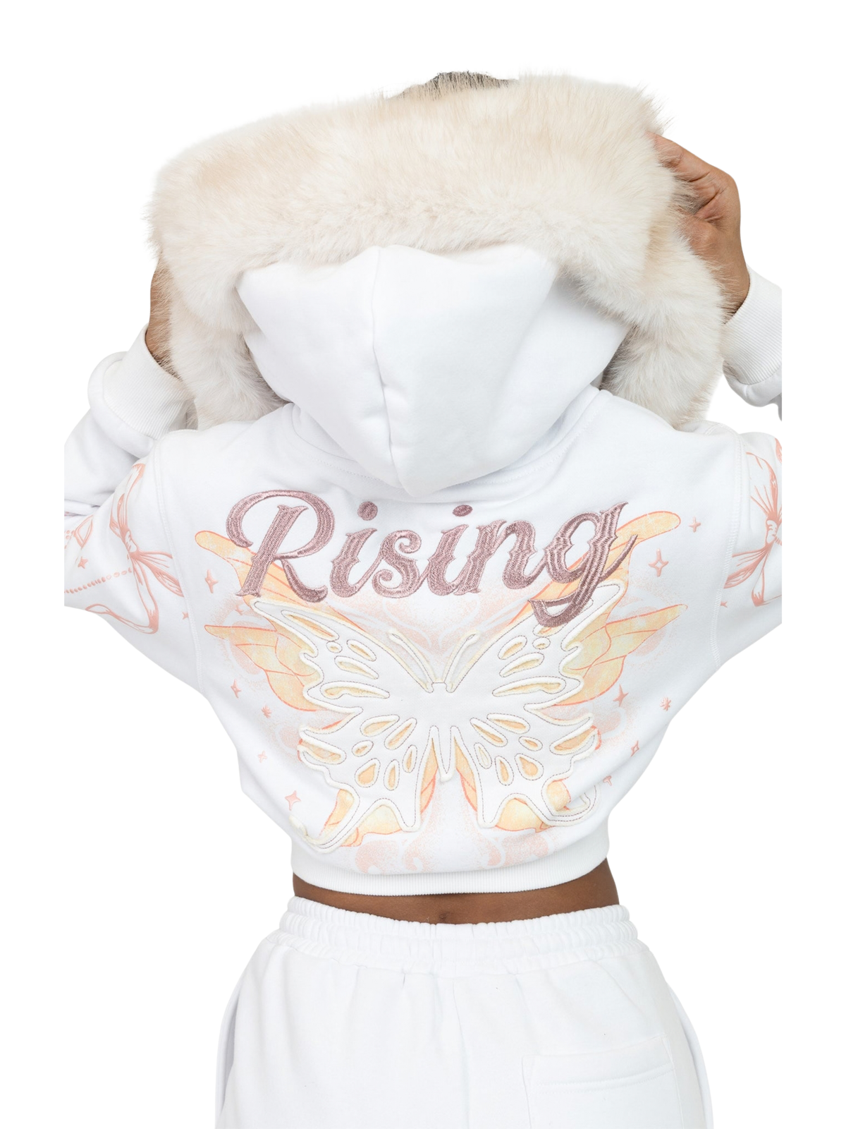 Womens Butterfly Rising Fur Hoodie