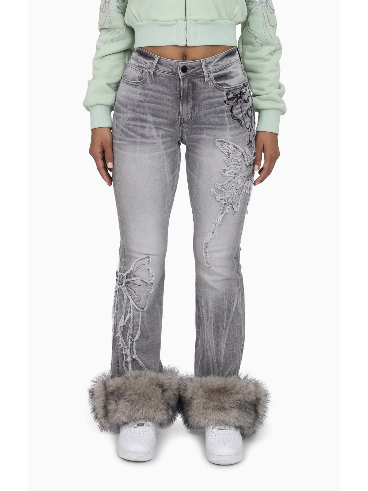 Womens Butterfly High Boot Fur Jeans