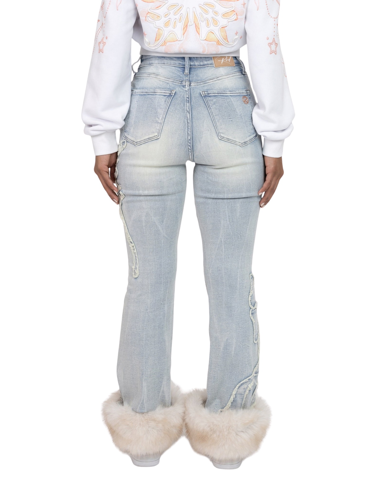 Womens Butterfly High Boot Fur Jeans