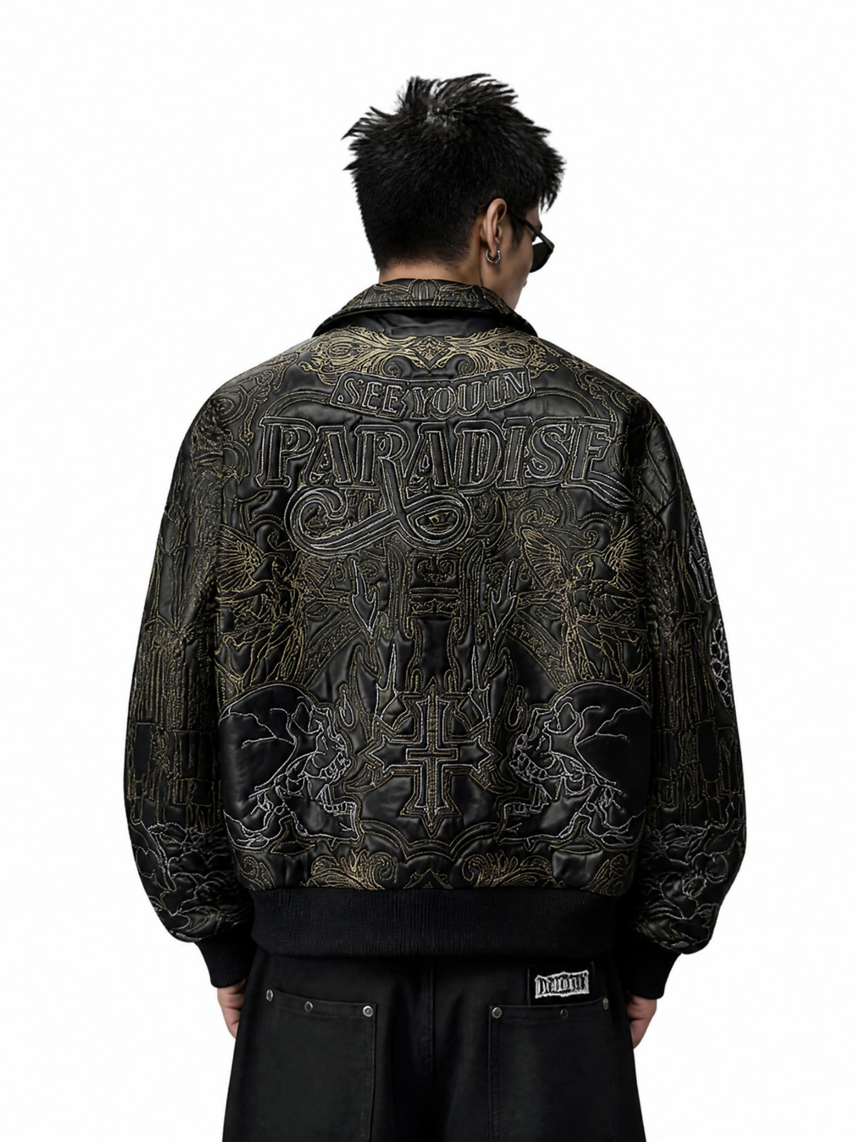 Mens Gold Double Skull Zipped Jacket