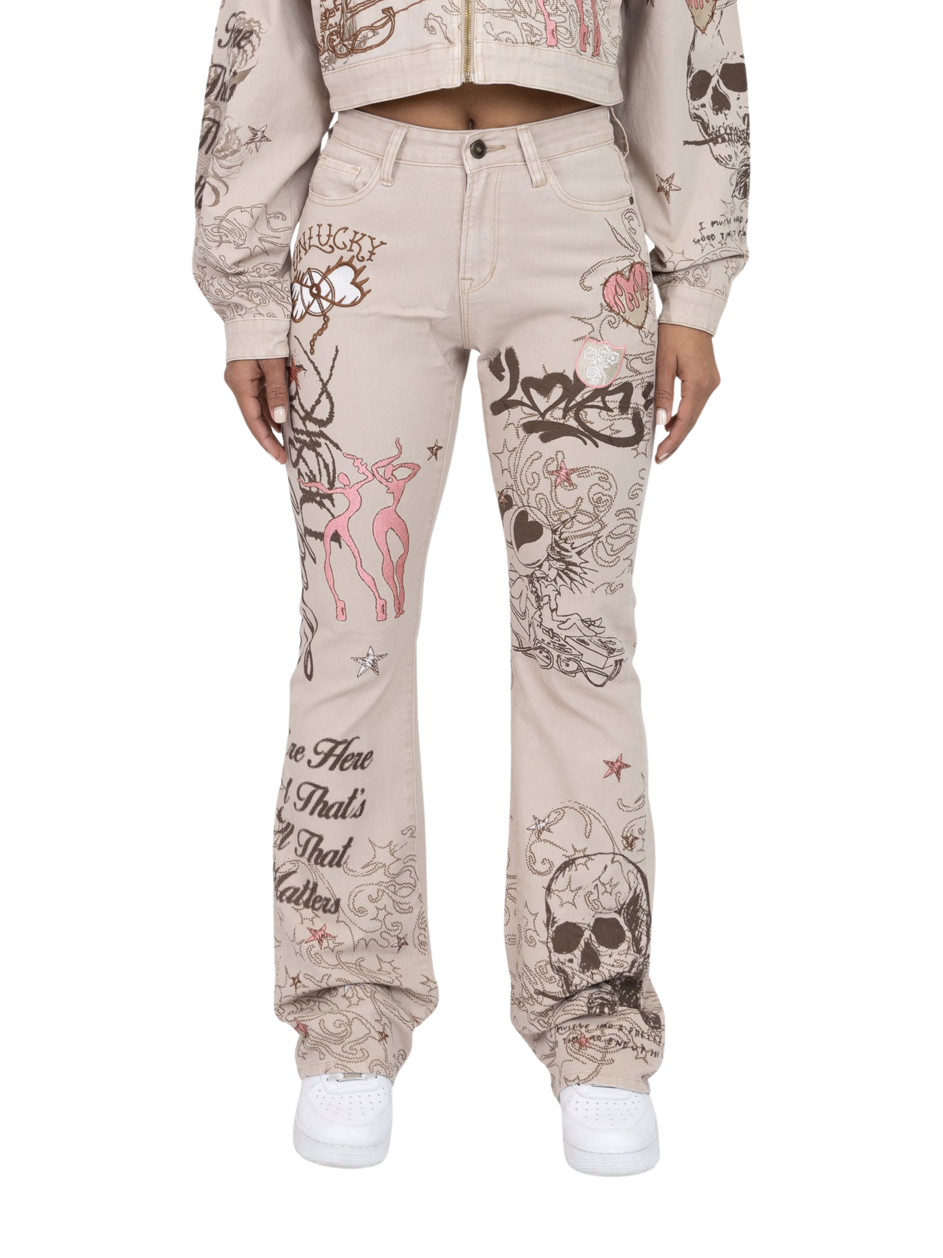 Womens Embroidered Print Jean