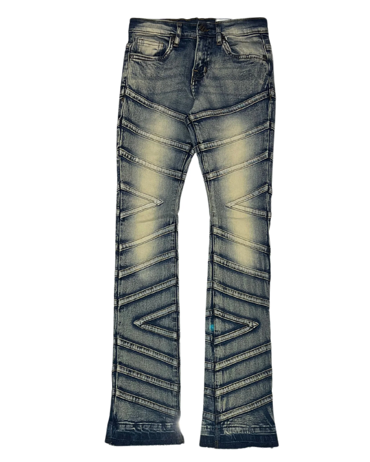 Mens Zig Zag Stacked Denim Jeans