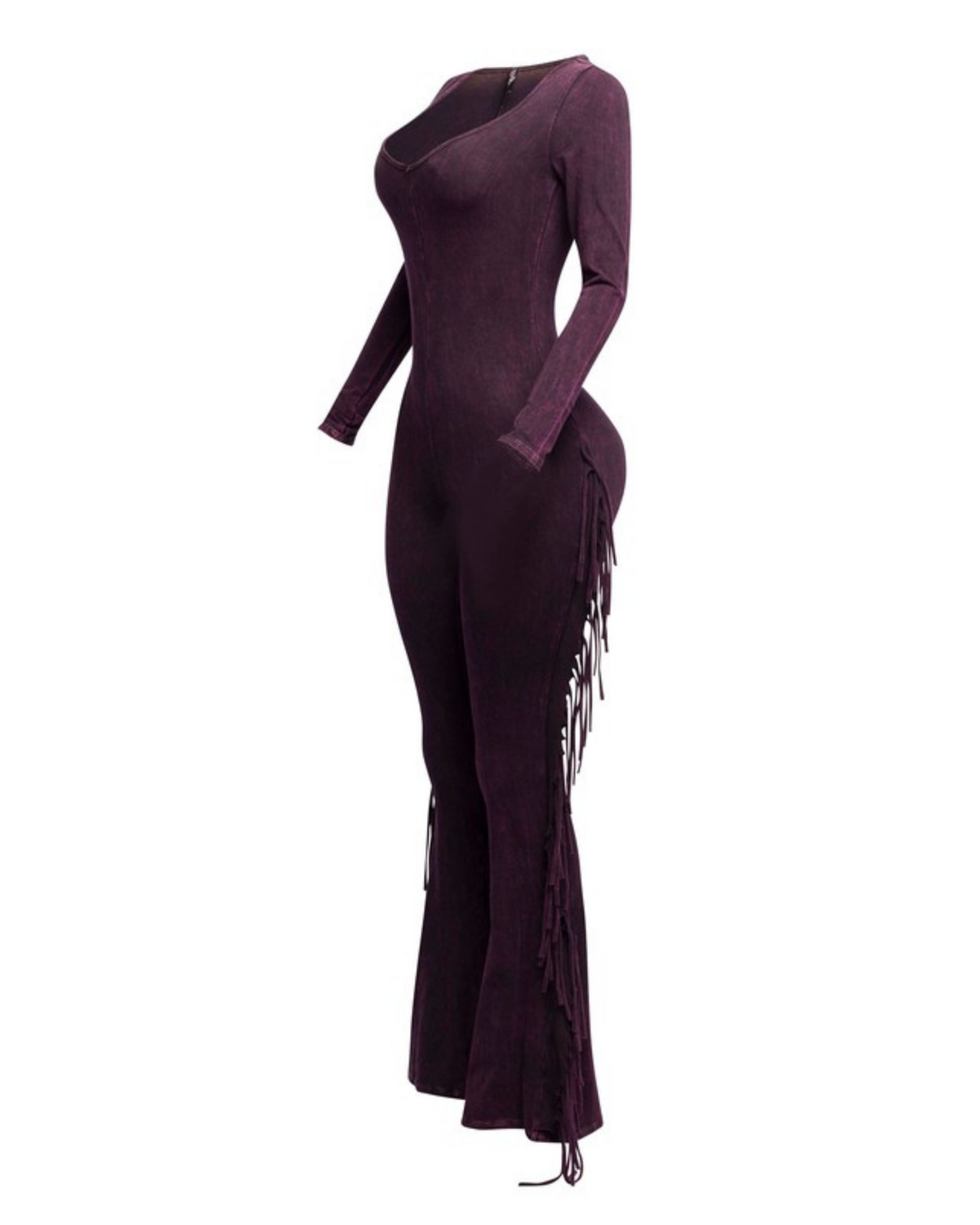 Womens Mineral Washed Fringed Jumpsuit