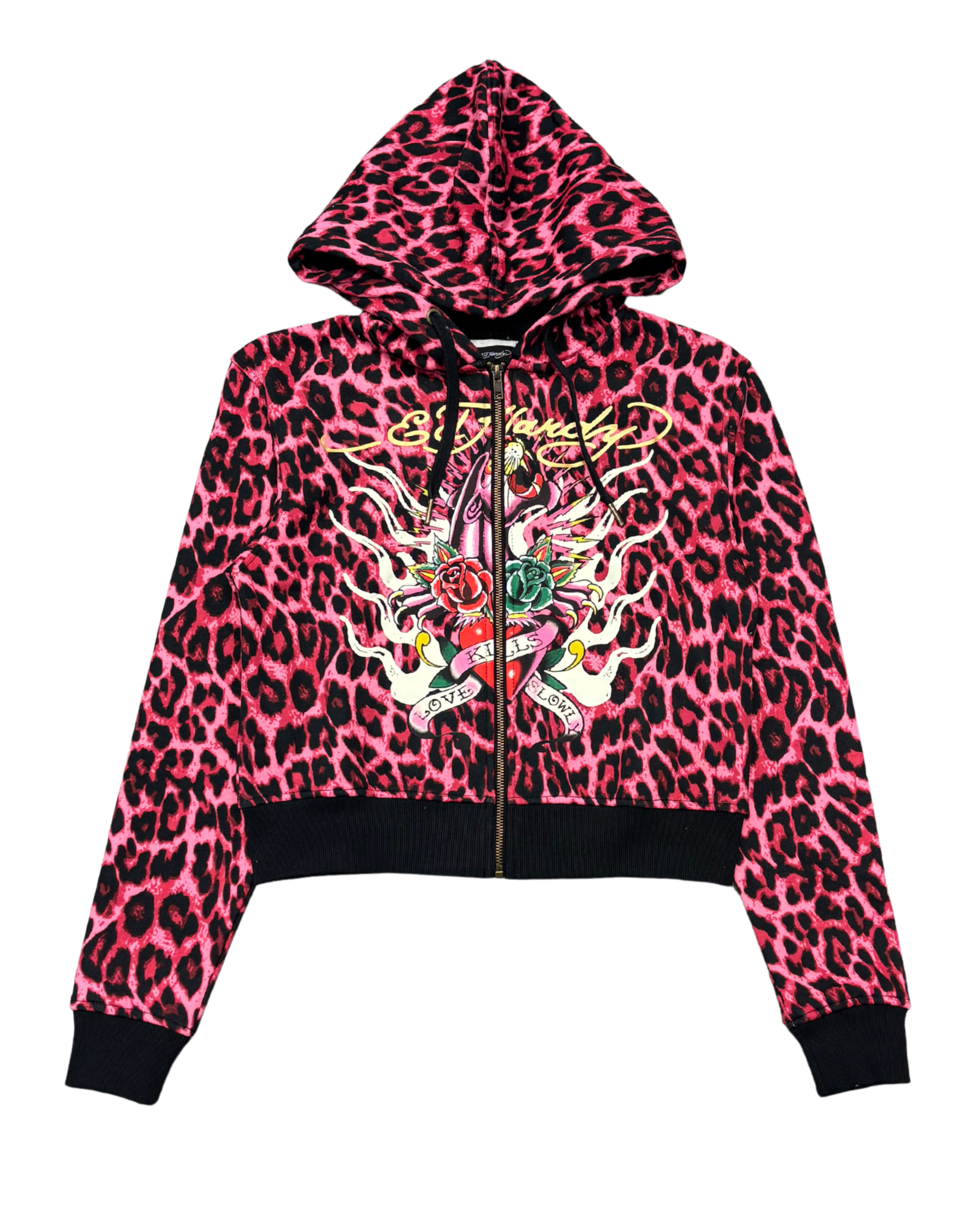 Womens Pink Leopard Zip Up Hoodie