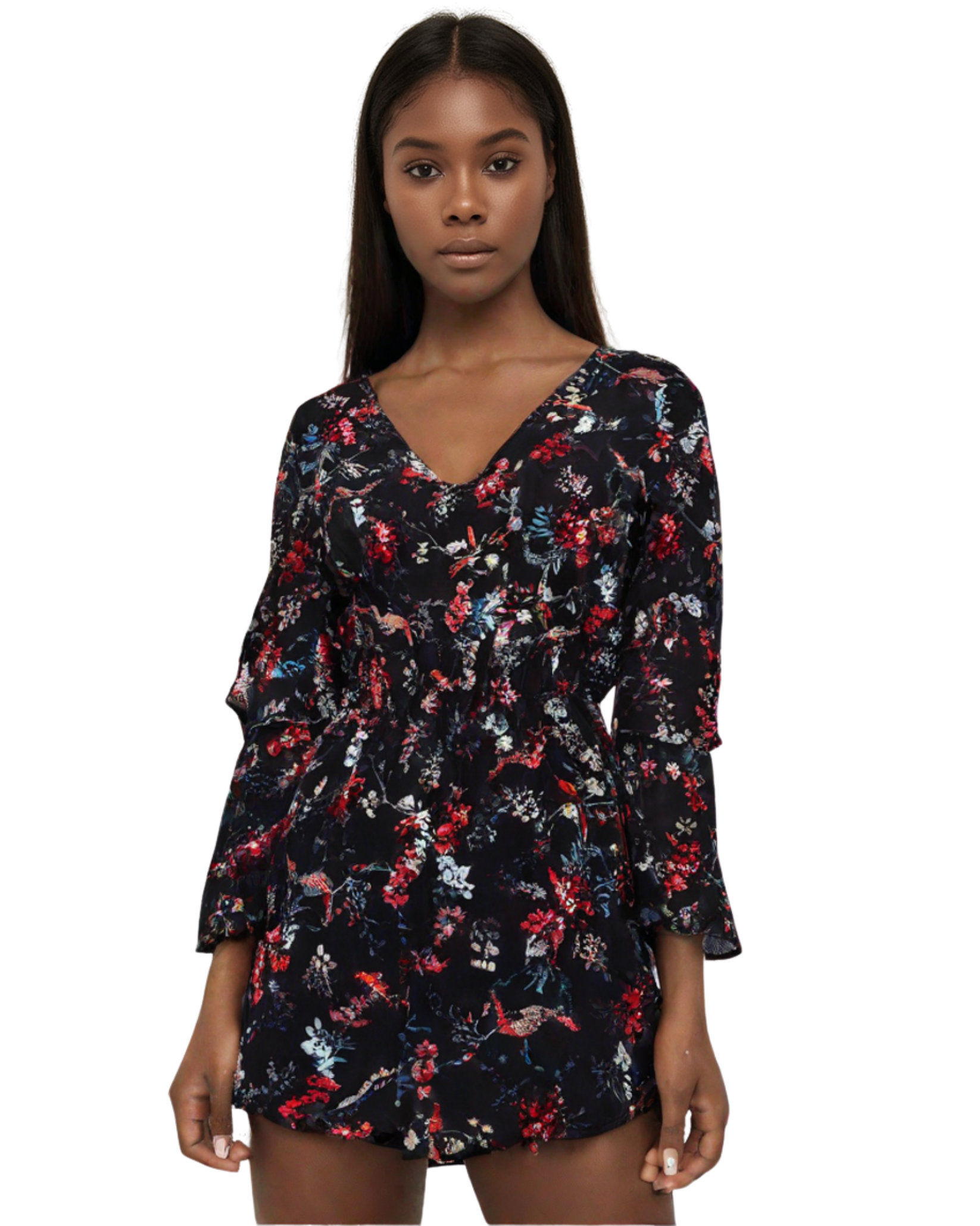 Womens Floral Print Smoked Dress