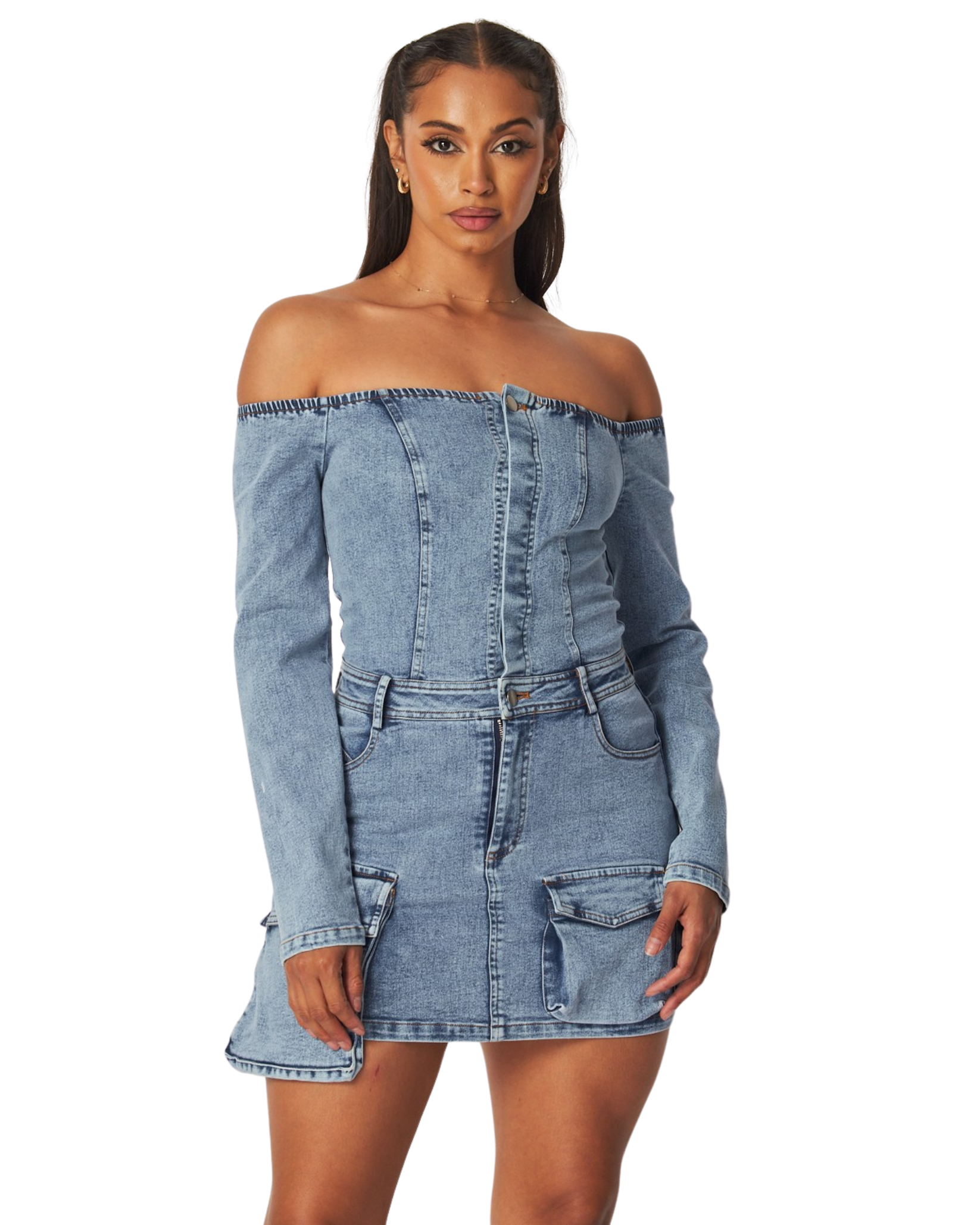 Womens Valencia Off Shoulder Denim Dress