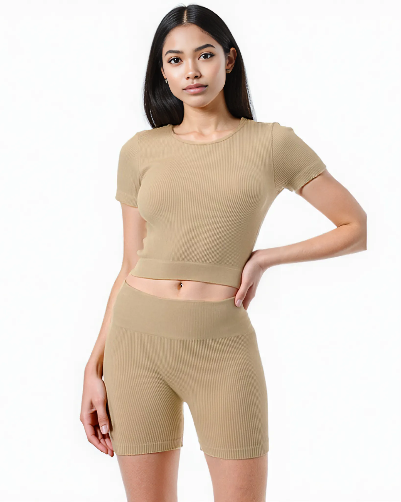 Womens Solid Rib Short Set