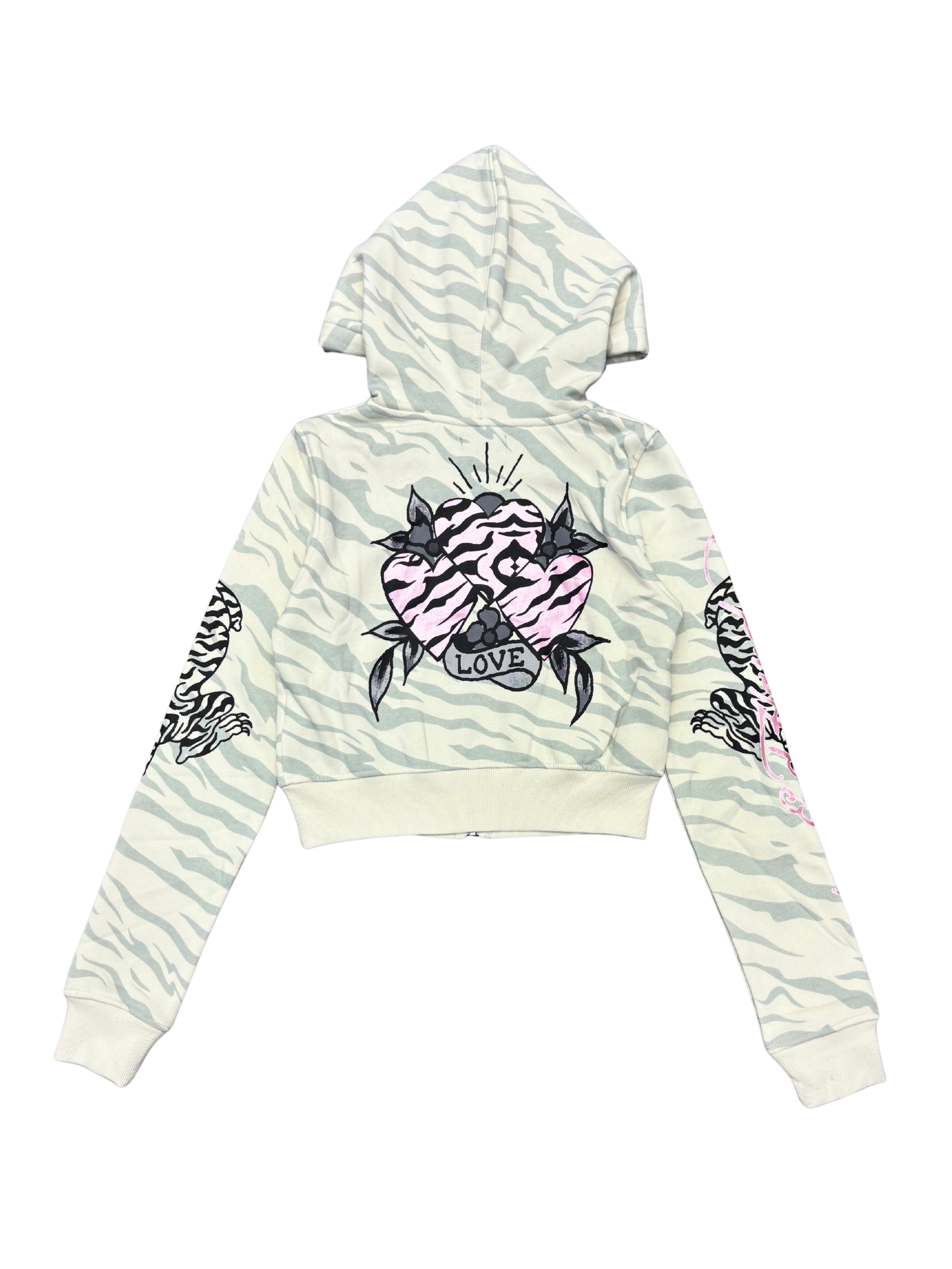 Womens Zebra Skull Zip Hoodie