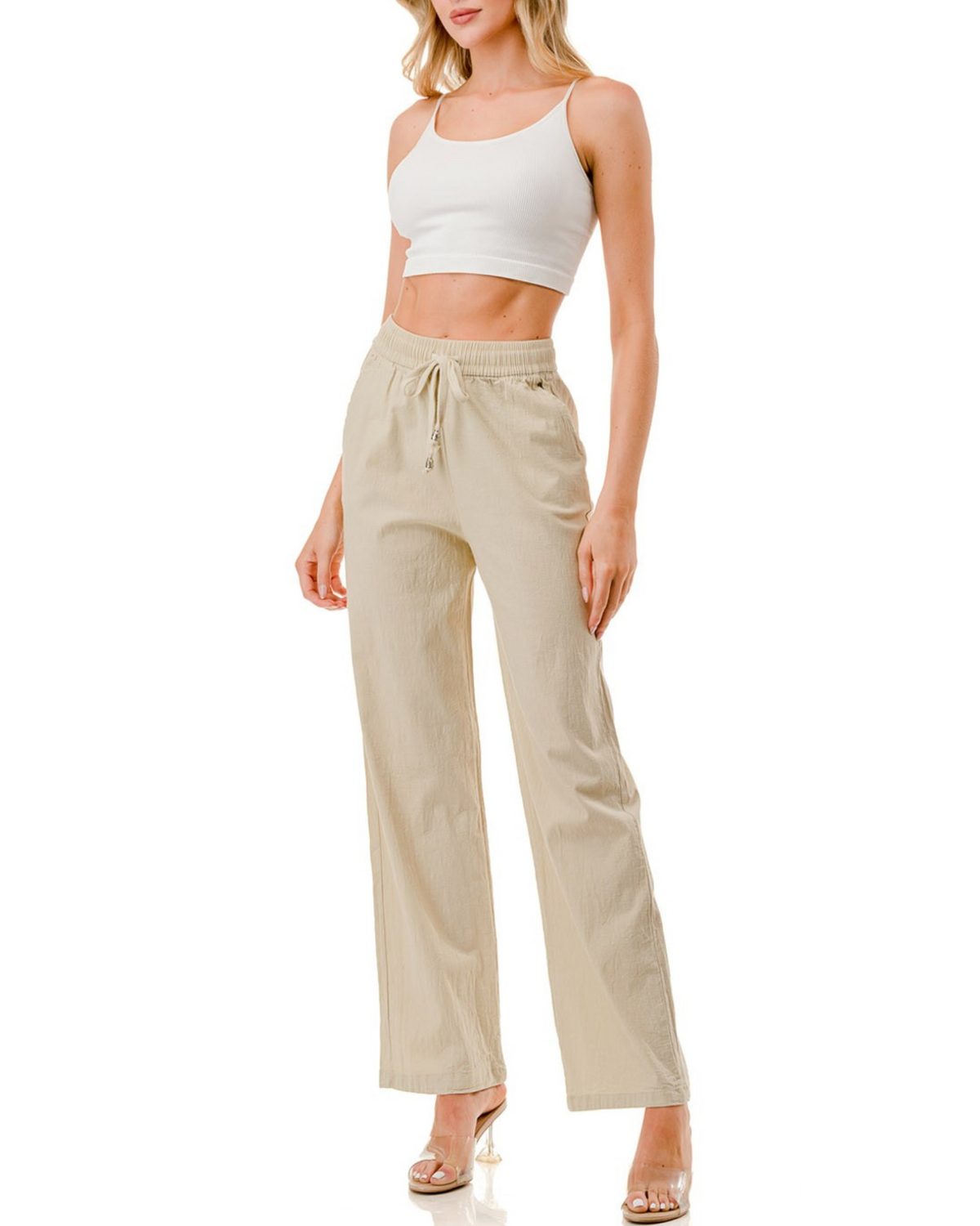 Womens Linen Drawstring Loose Sweatpant