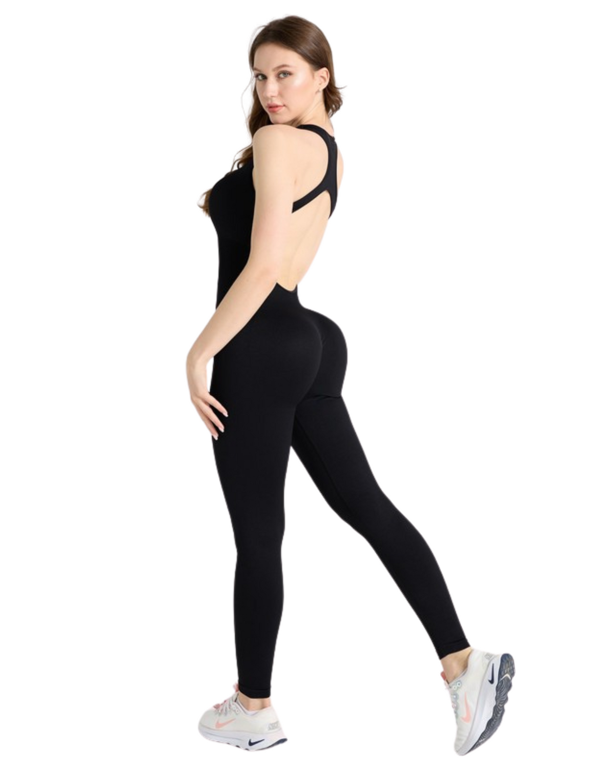 Womens Solid Open Back Jumpsuit