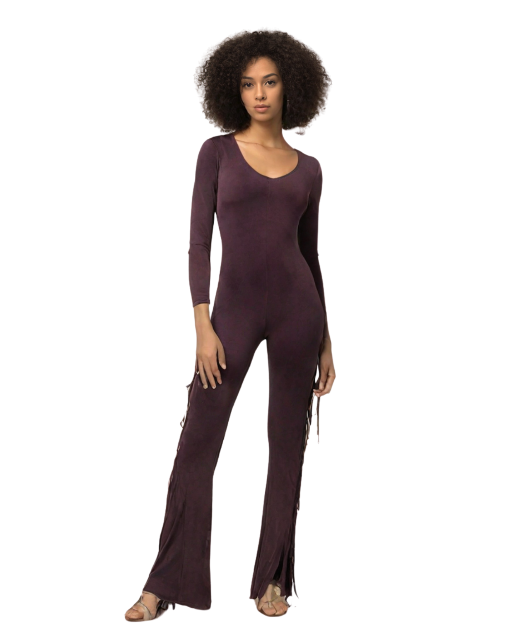 Womens Mineral Washed Fringed Jumpsuit