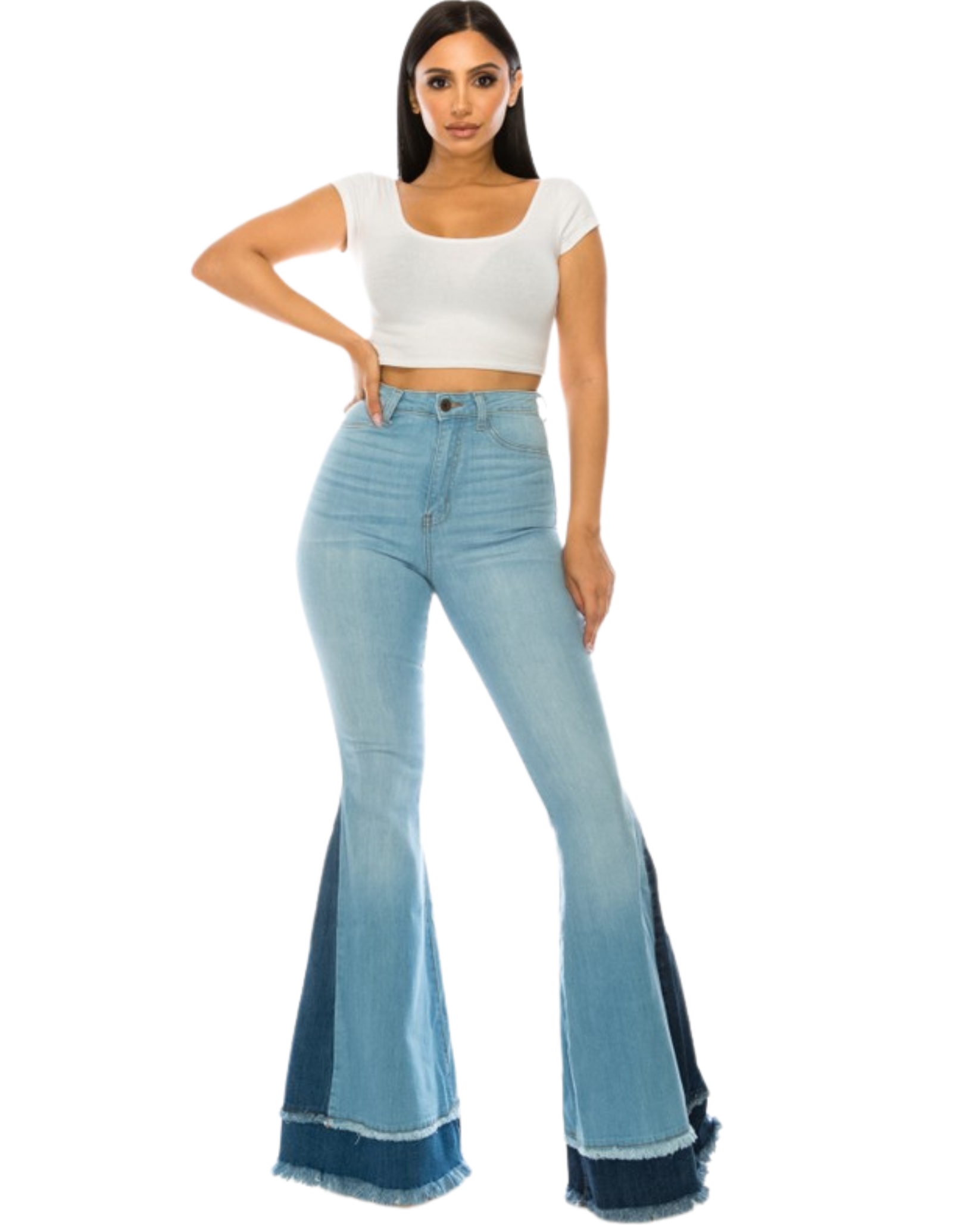 Womens Tow Tone High Rise Flare Jean
