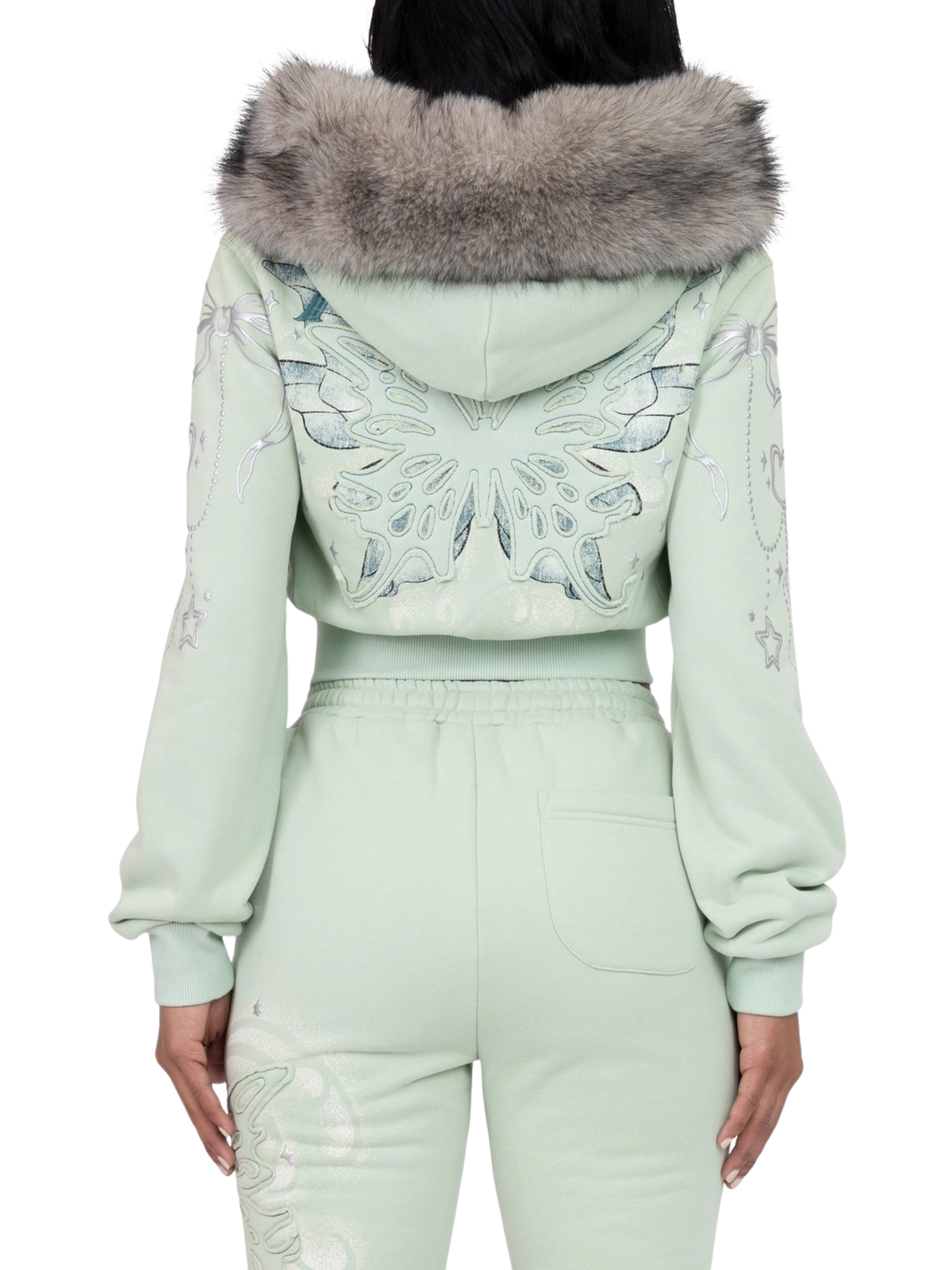 Womens Butterfly Rising Fur Hoodie