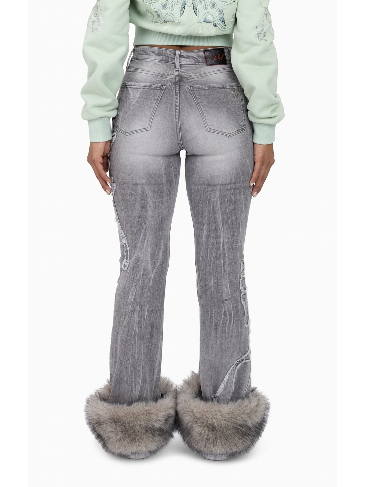 Womens Butterfly High Boot Fur Jeans