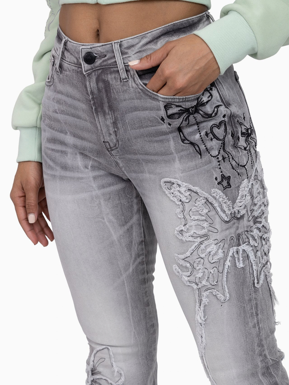 Womens Butterfly High Boot Fur Jeans