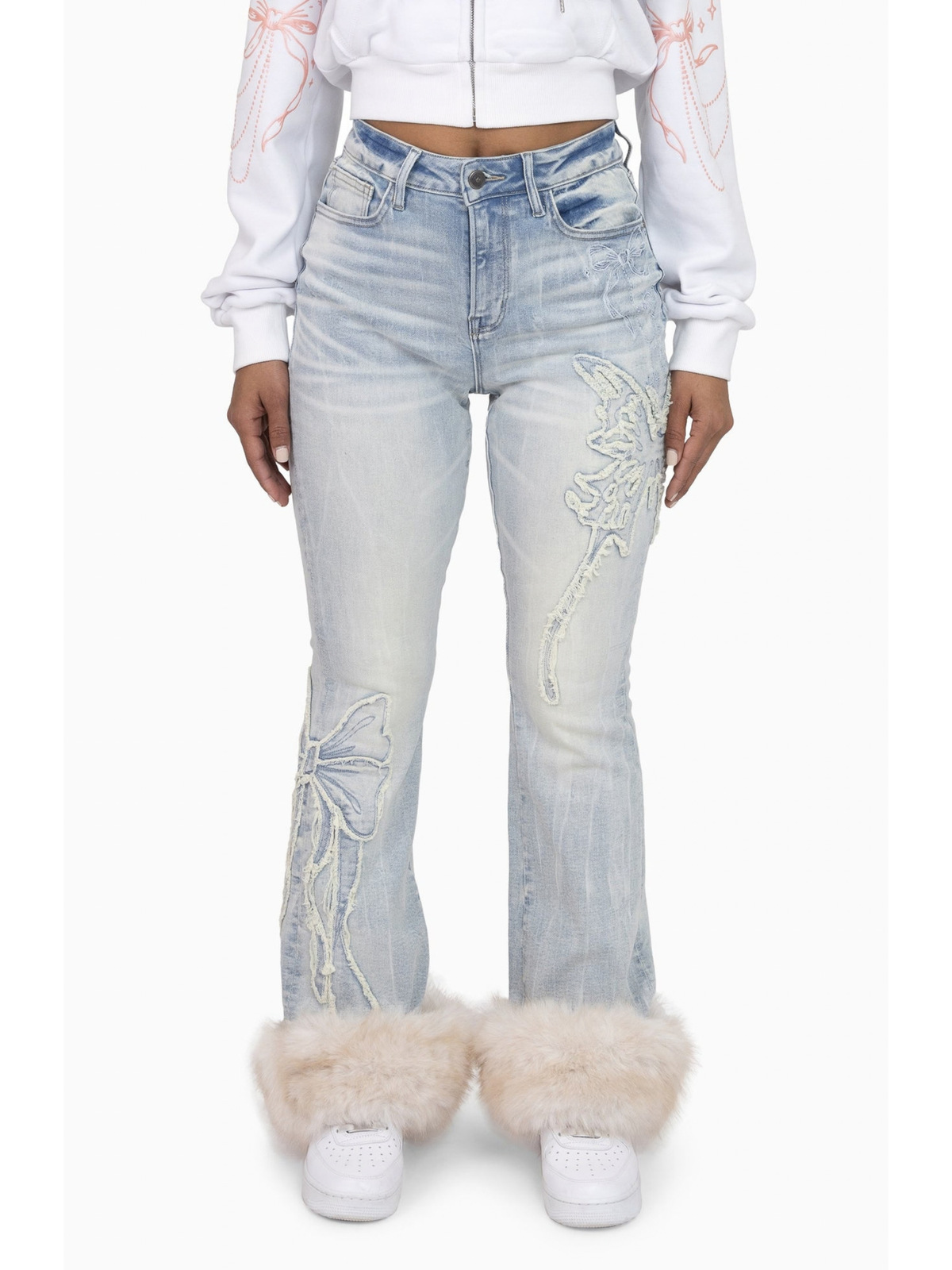 Womens Butterfly High Boot Fur Jeans