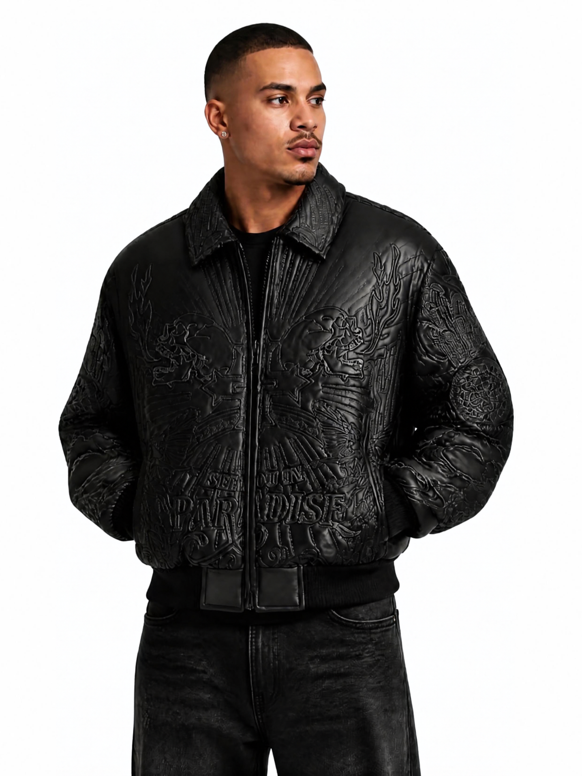 Mens Noir Double Skull Zipped Jacket
