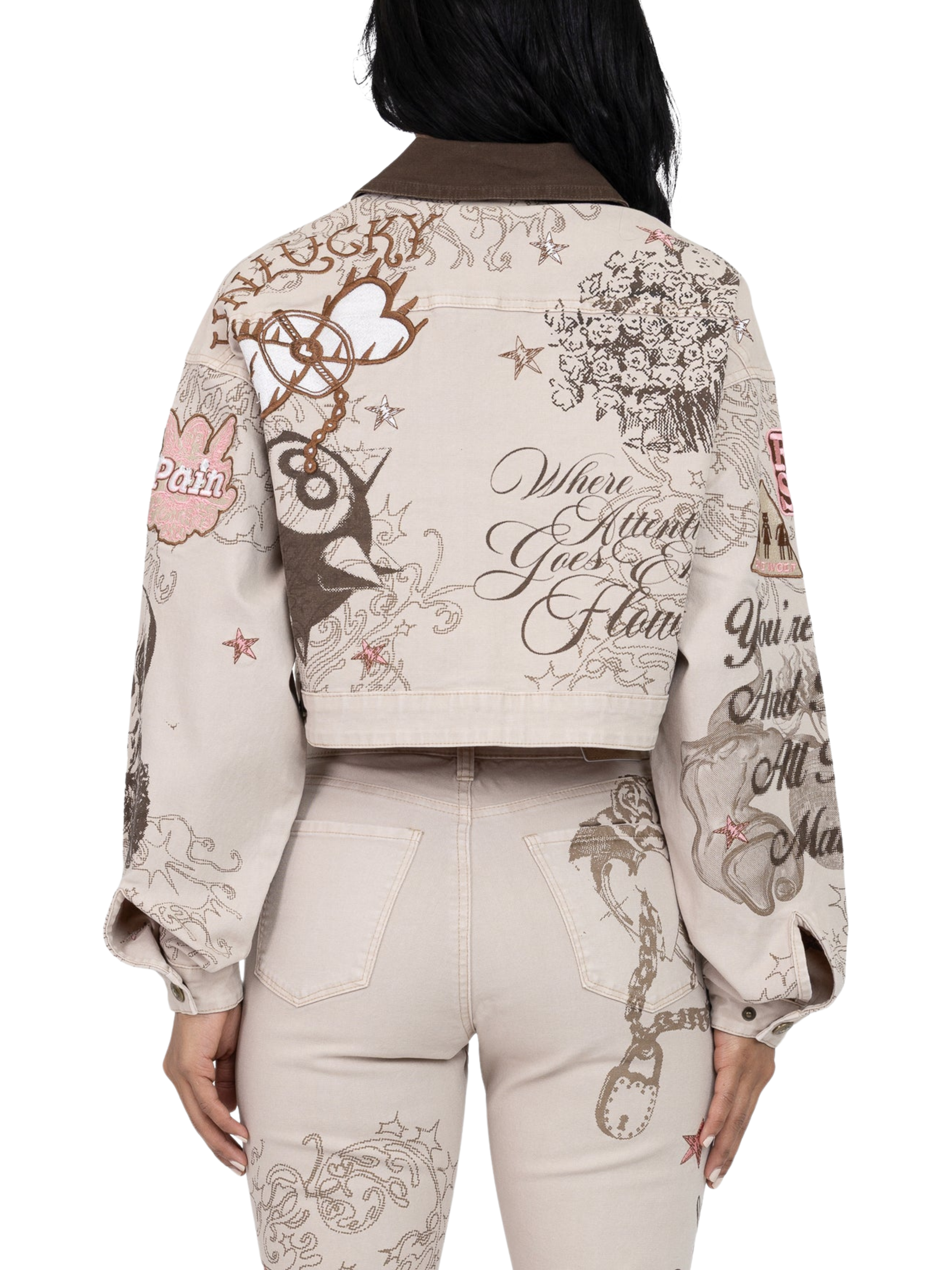 Womens Embroidered Print Zip Jacket
