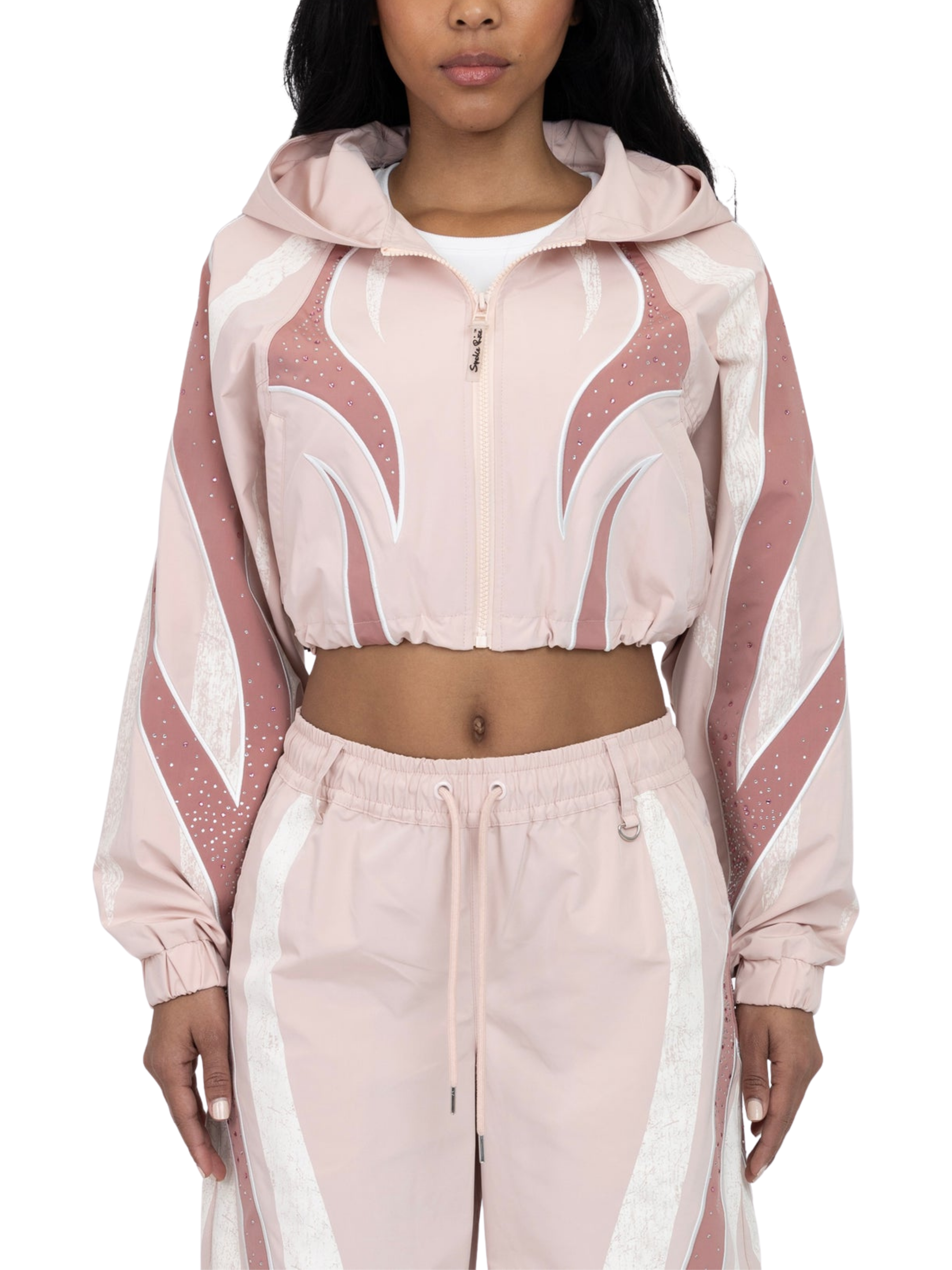 Womens Rhinestone Nylon Zip Jacket