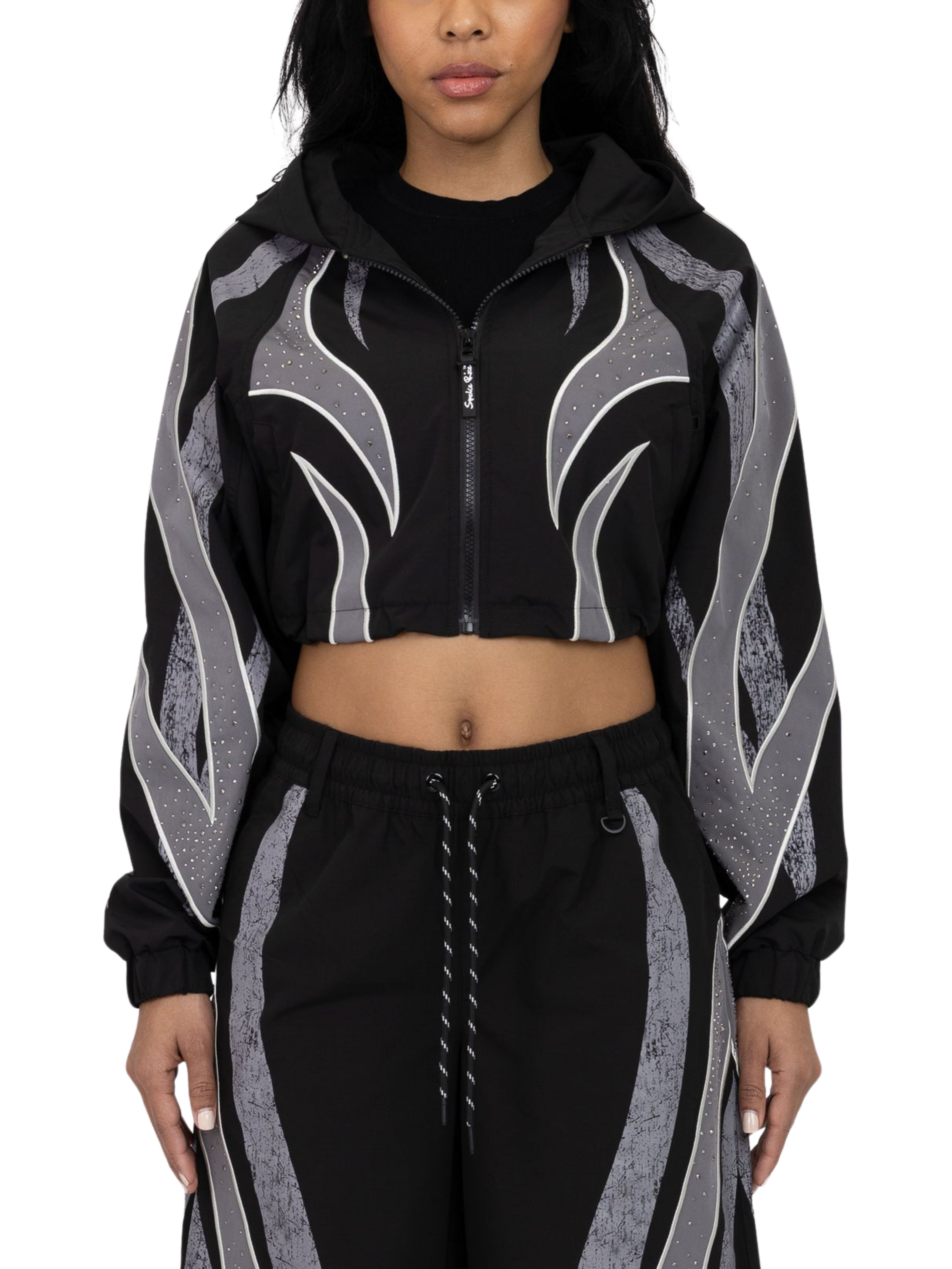 Womens Rhinestone Nylon Zip Jacket