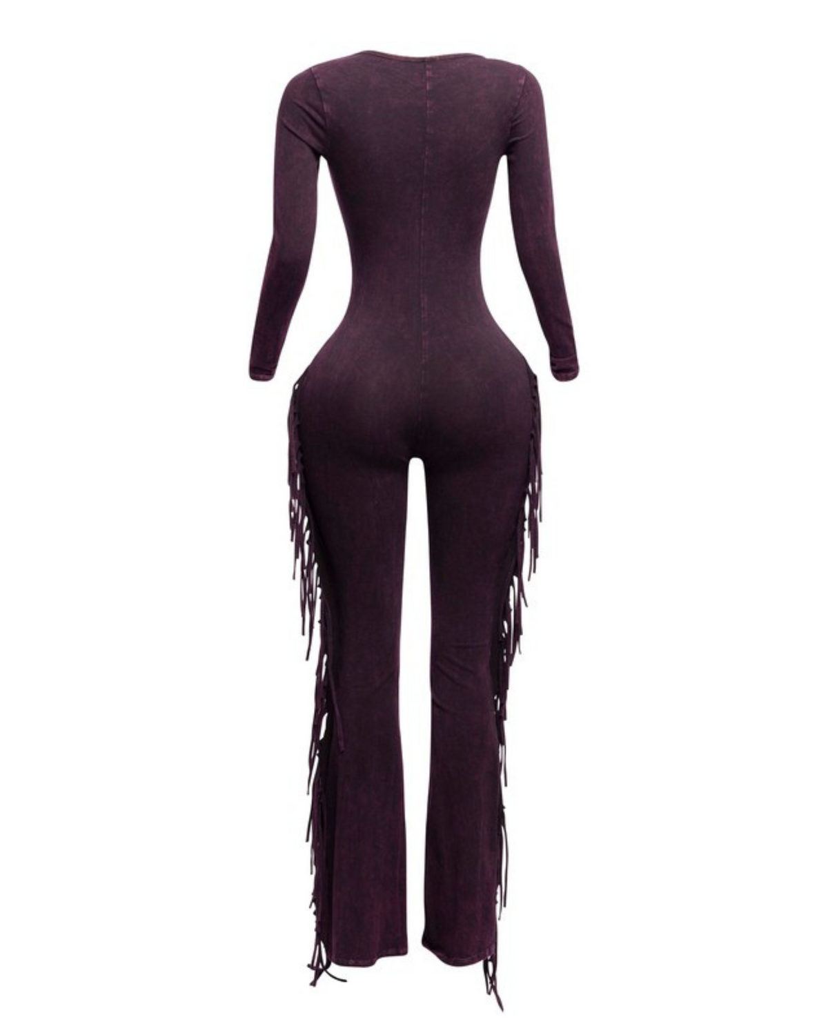 Womens Mineral Washed Fringed Jumpsuit