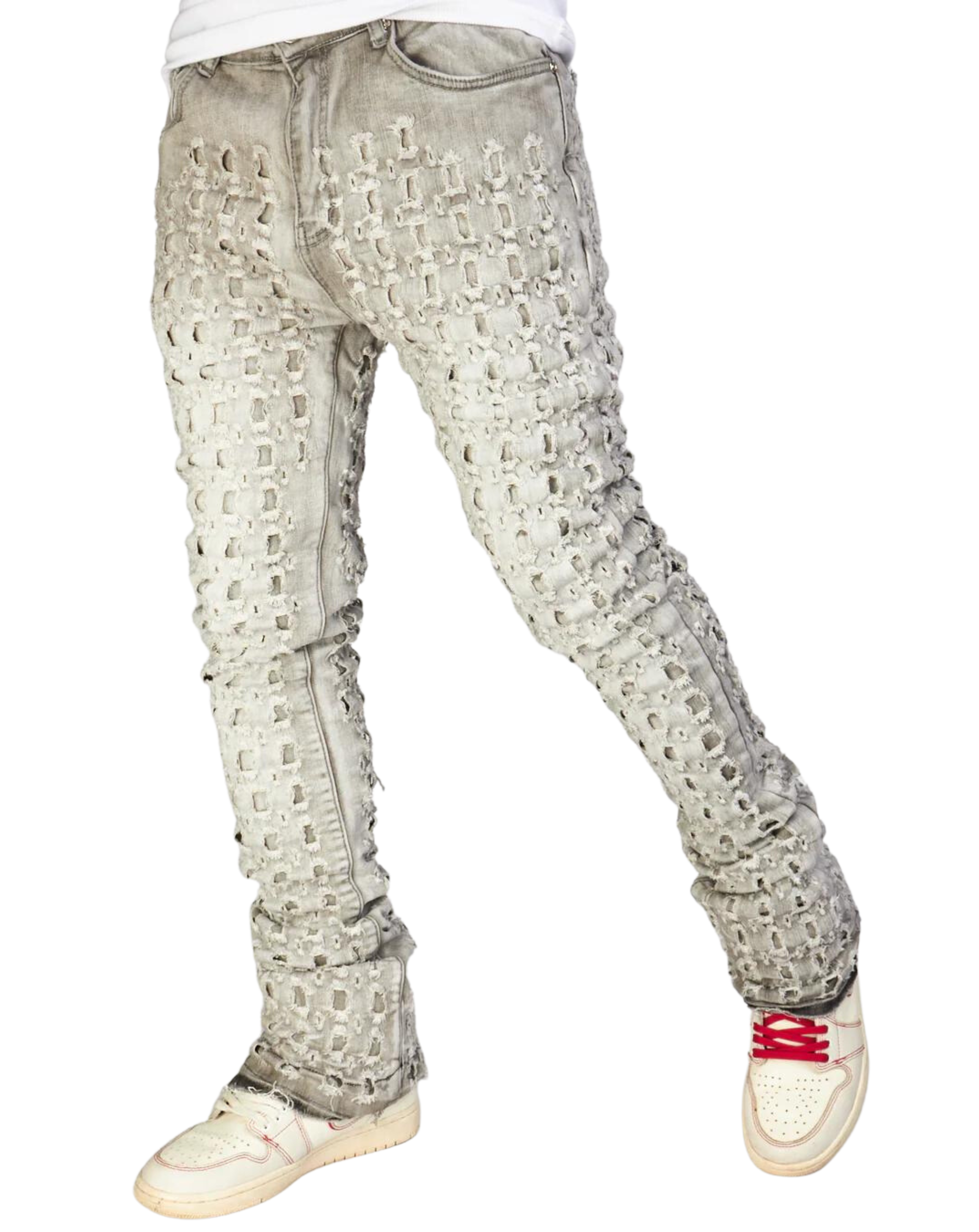 Mens Checkered Pattern Stacked Jeans 5810