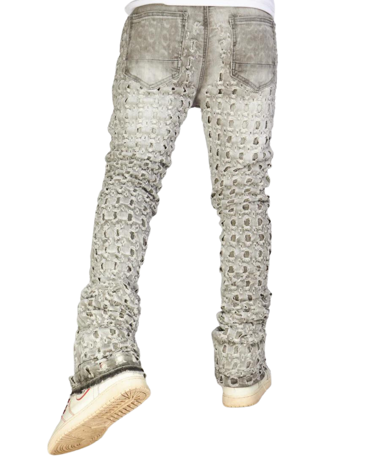 Mens Checkered Pattern Stacked Jeans 5810