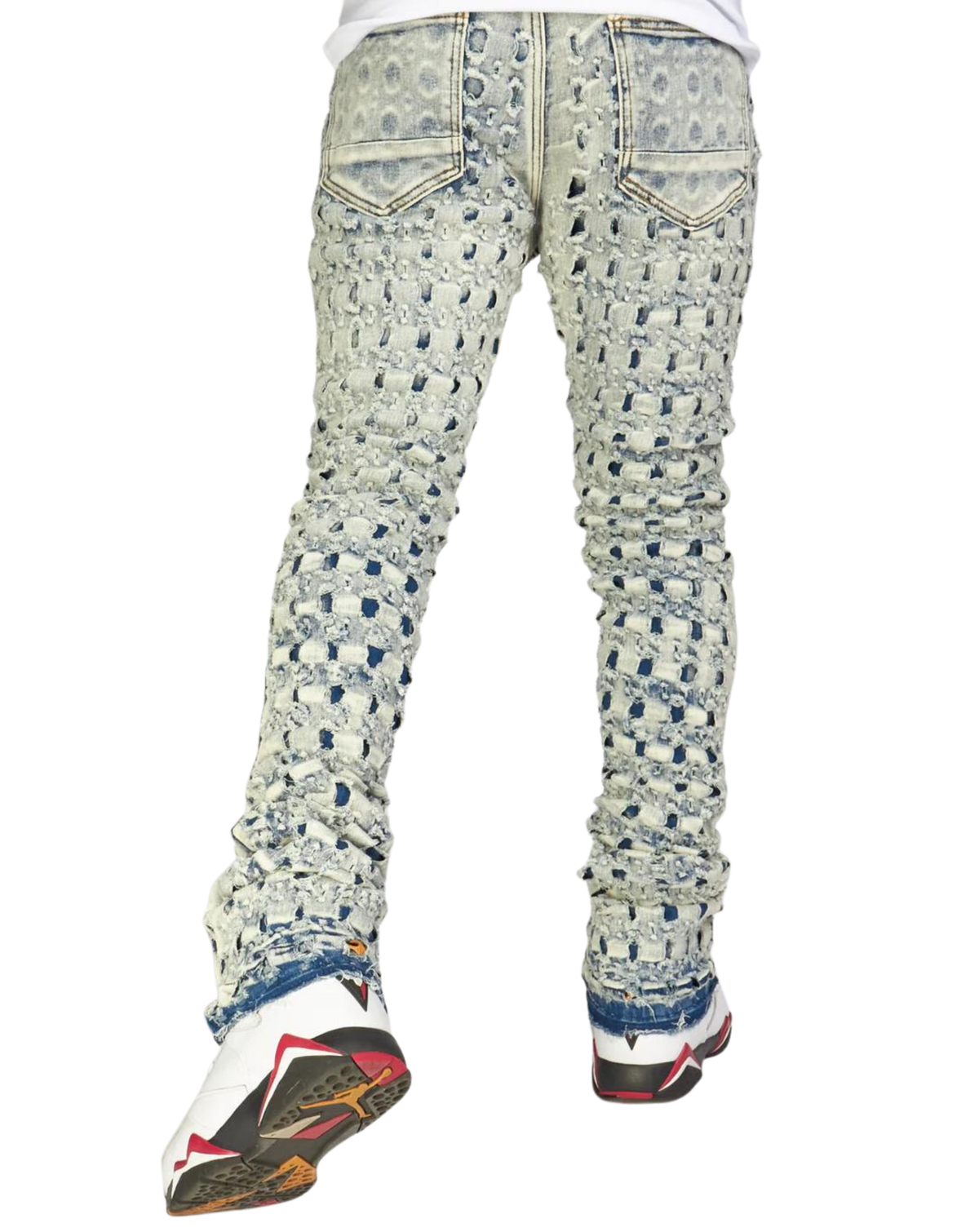 Mens Checkered Pattern Stacked Jeans 5810