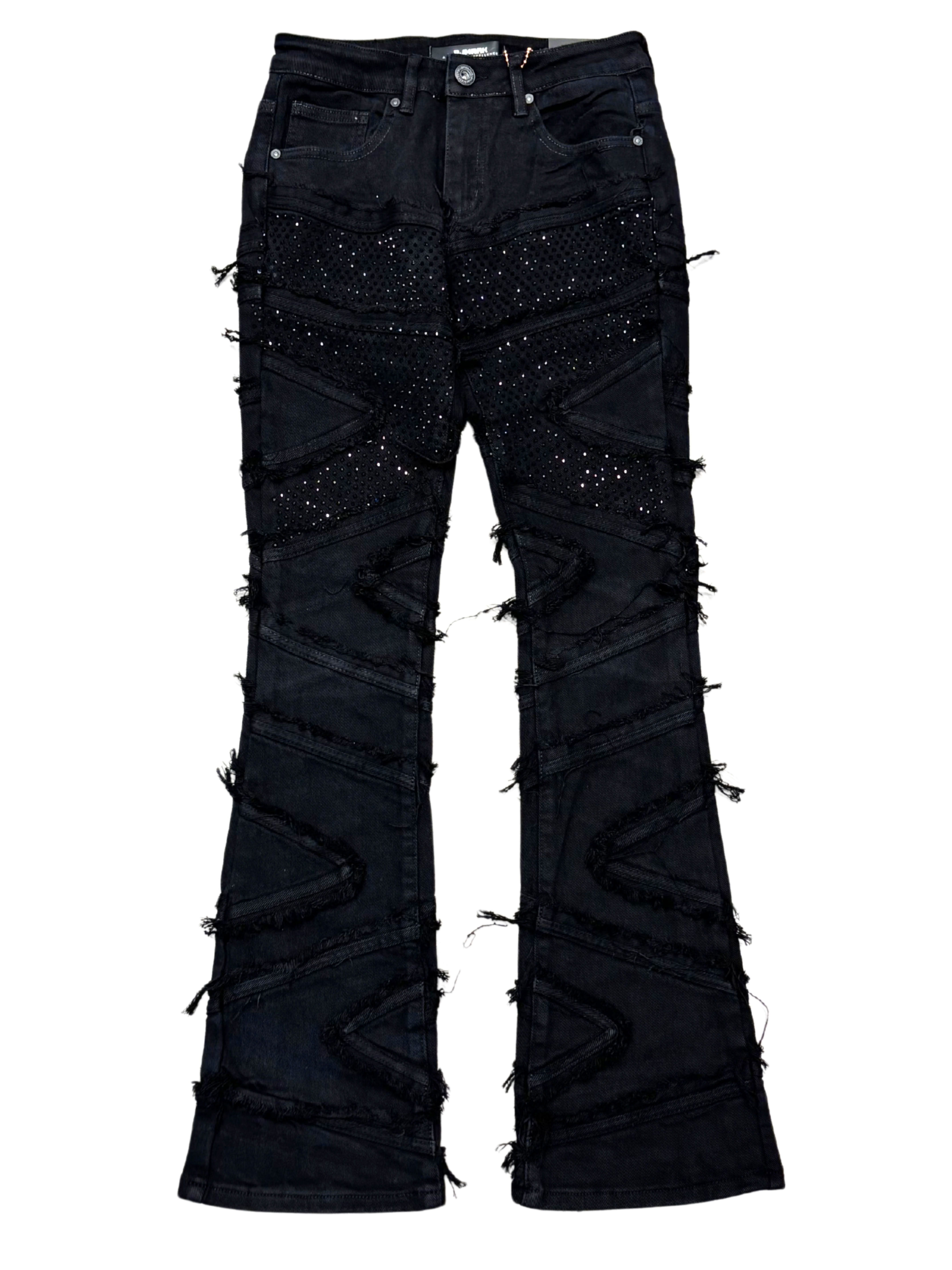 Mens Rhinestone Stacked Flare Jean D25134