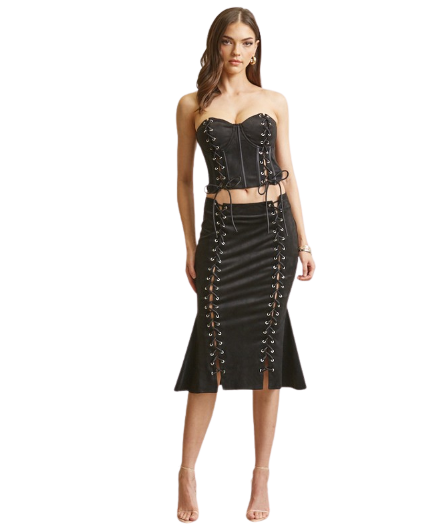 Womens Moss Faux Lace Up Corset