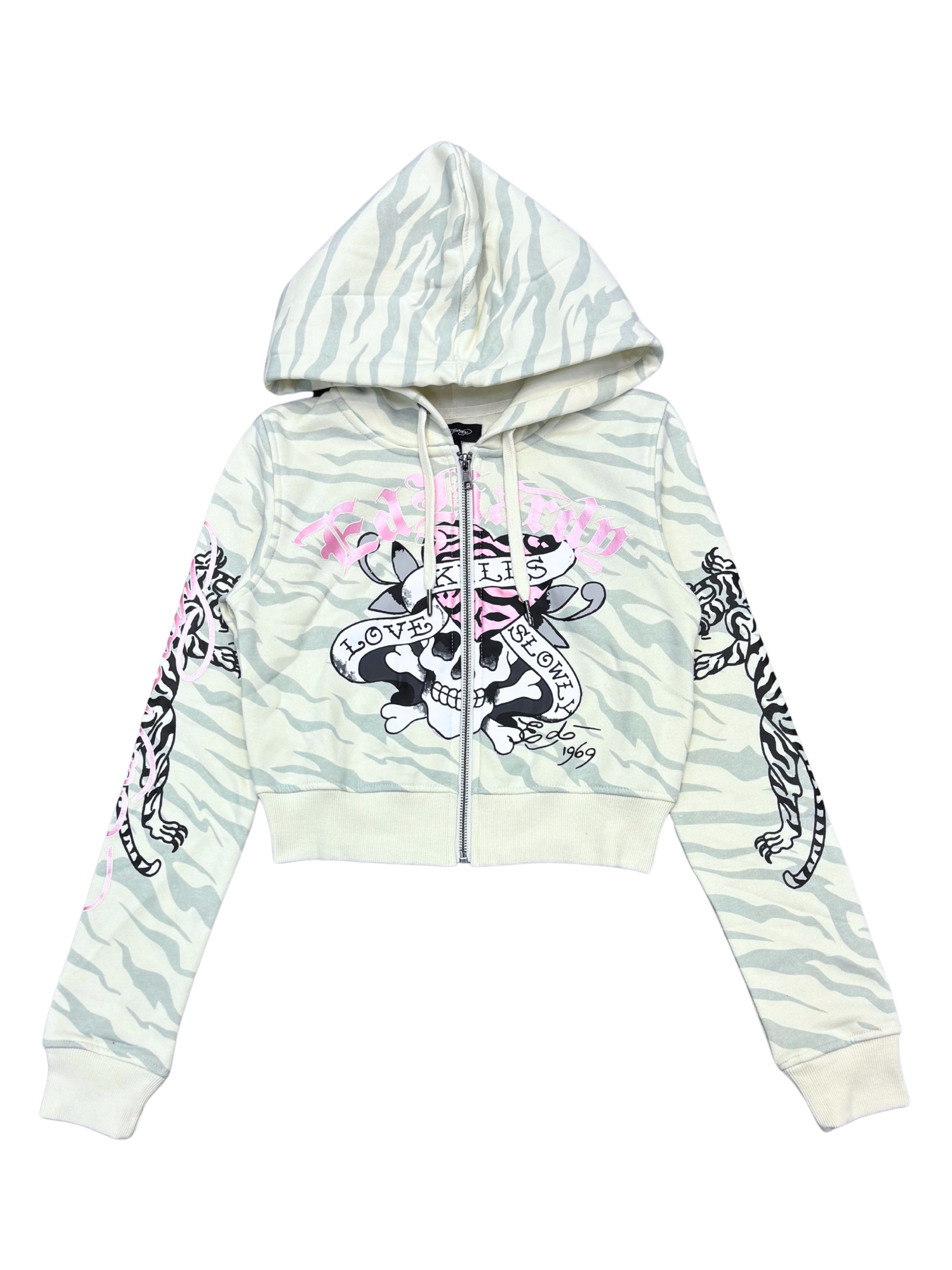 Womens Zebra Skull Zip Hoodie