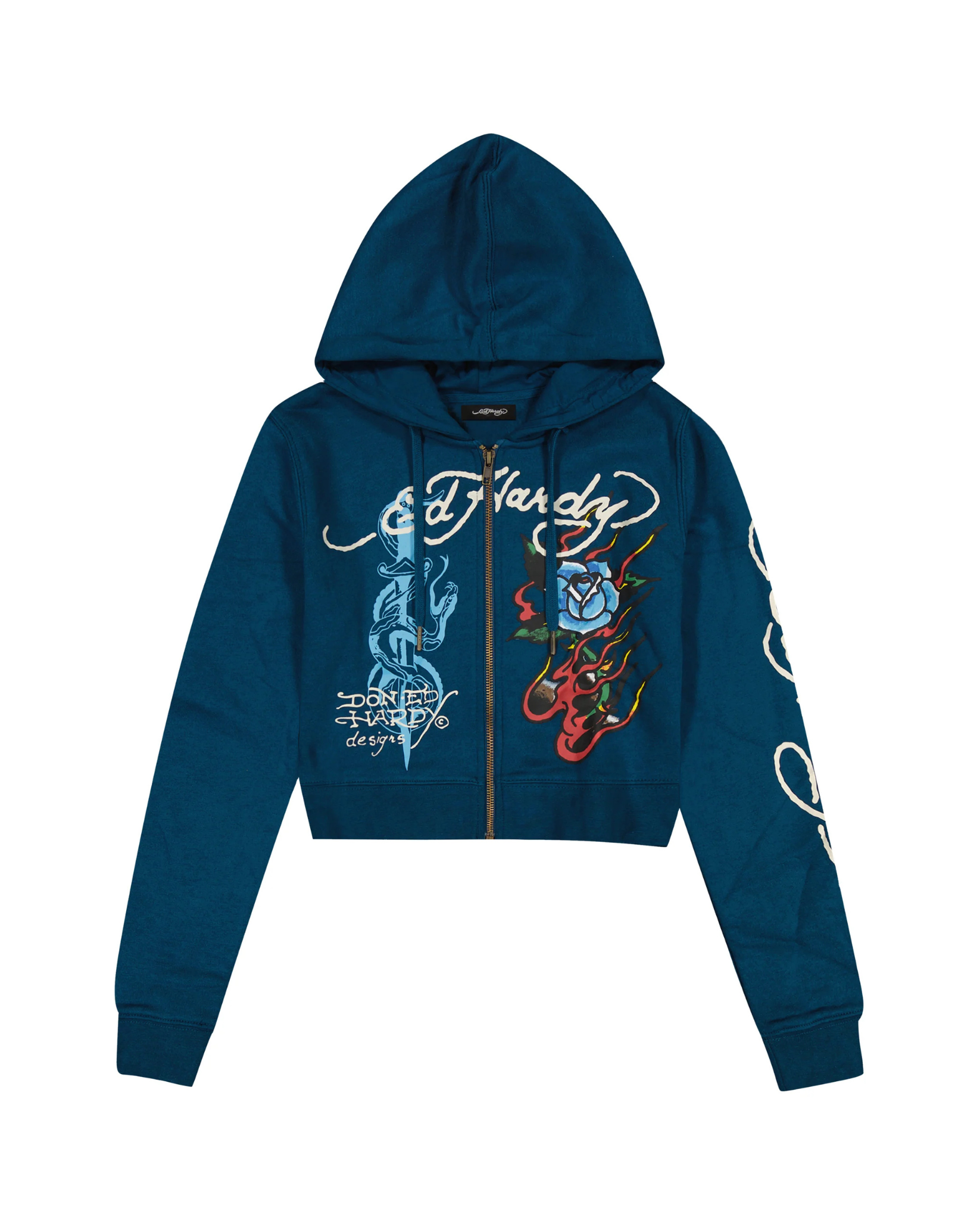 Womens Flame Rose Zip Front Hoodie
