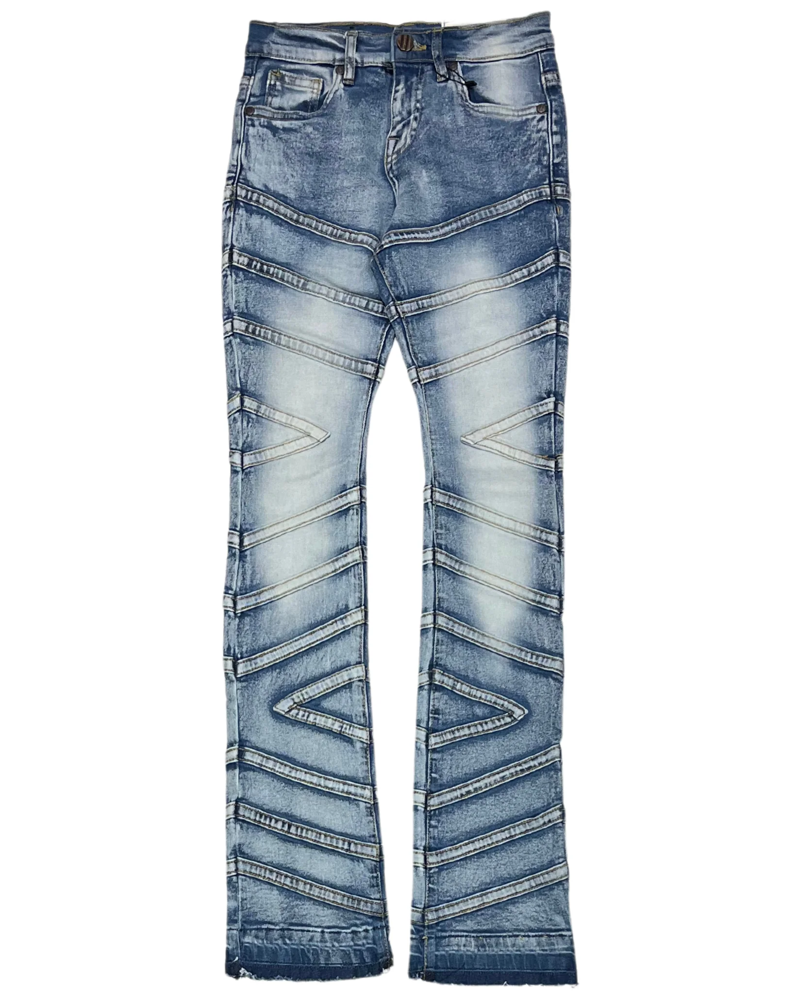 Mens Zig Zag Stacked Denim Jeans