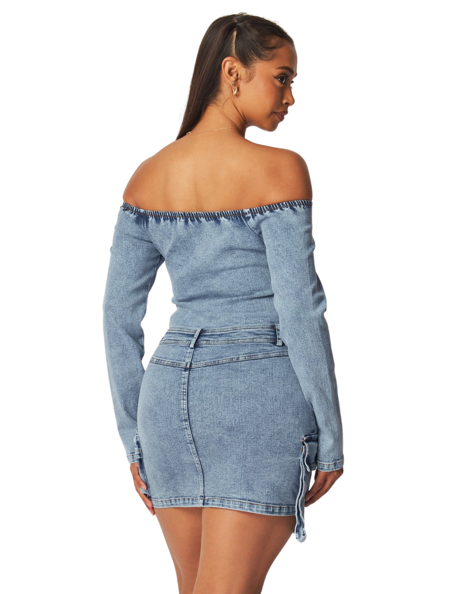 Womens Valencia Off Shoulder Denim Dress