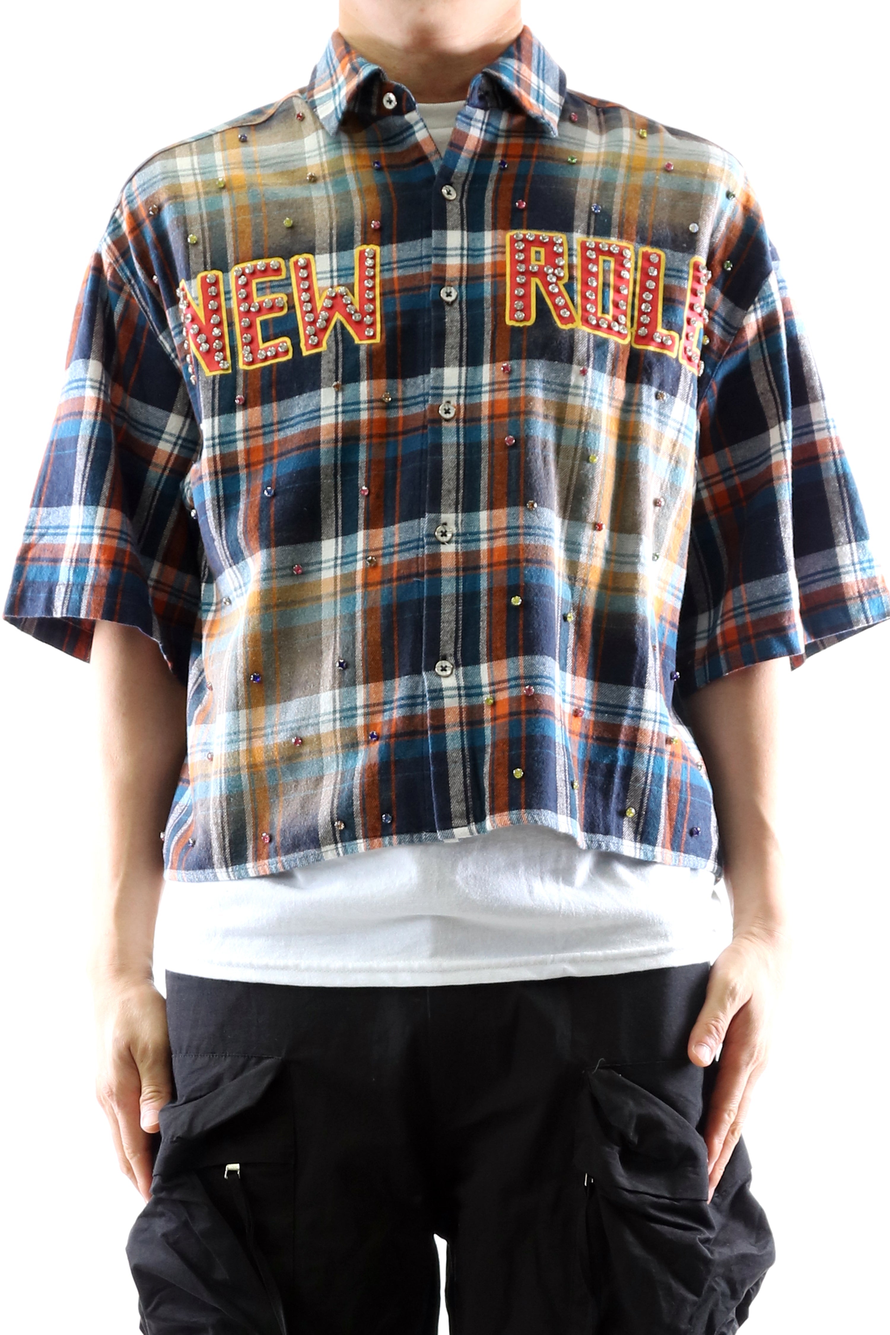 Mens New Role Washed Flannel Crop Top Button Down Shirt
