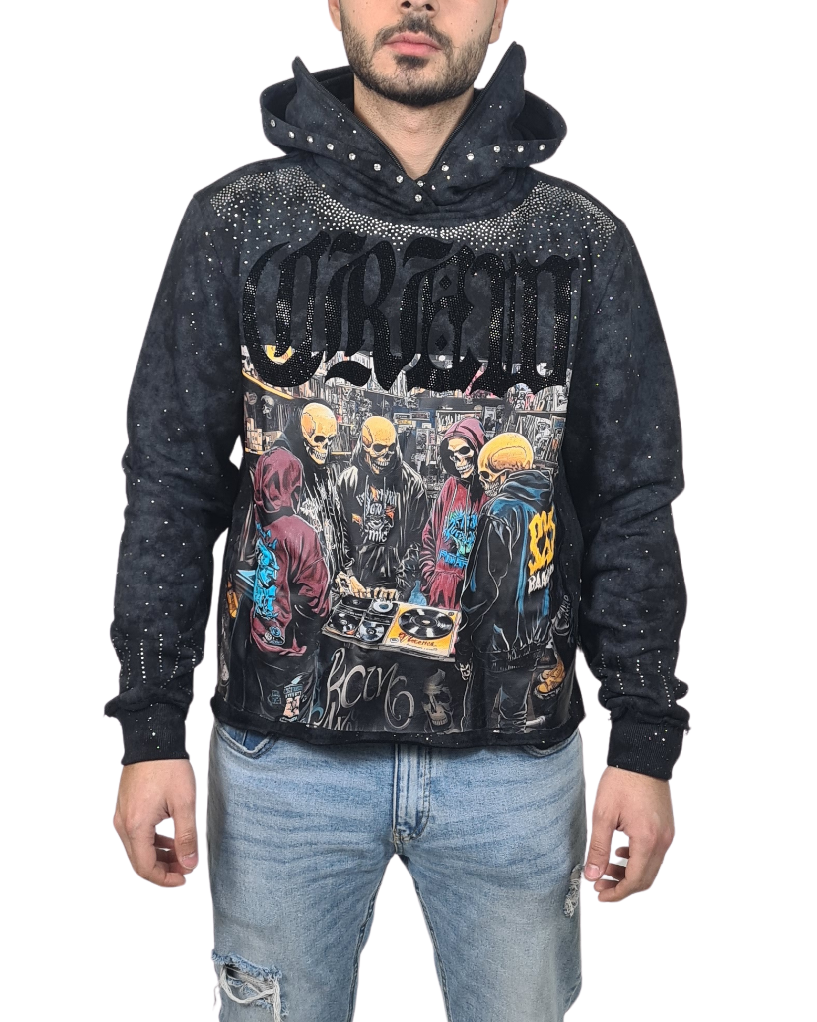Mens Rhinestone Crew Hoodie