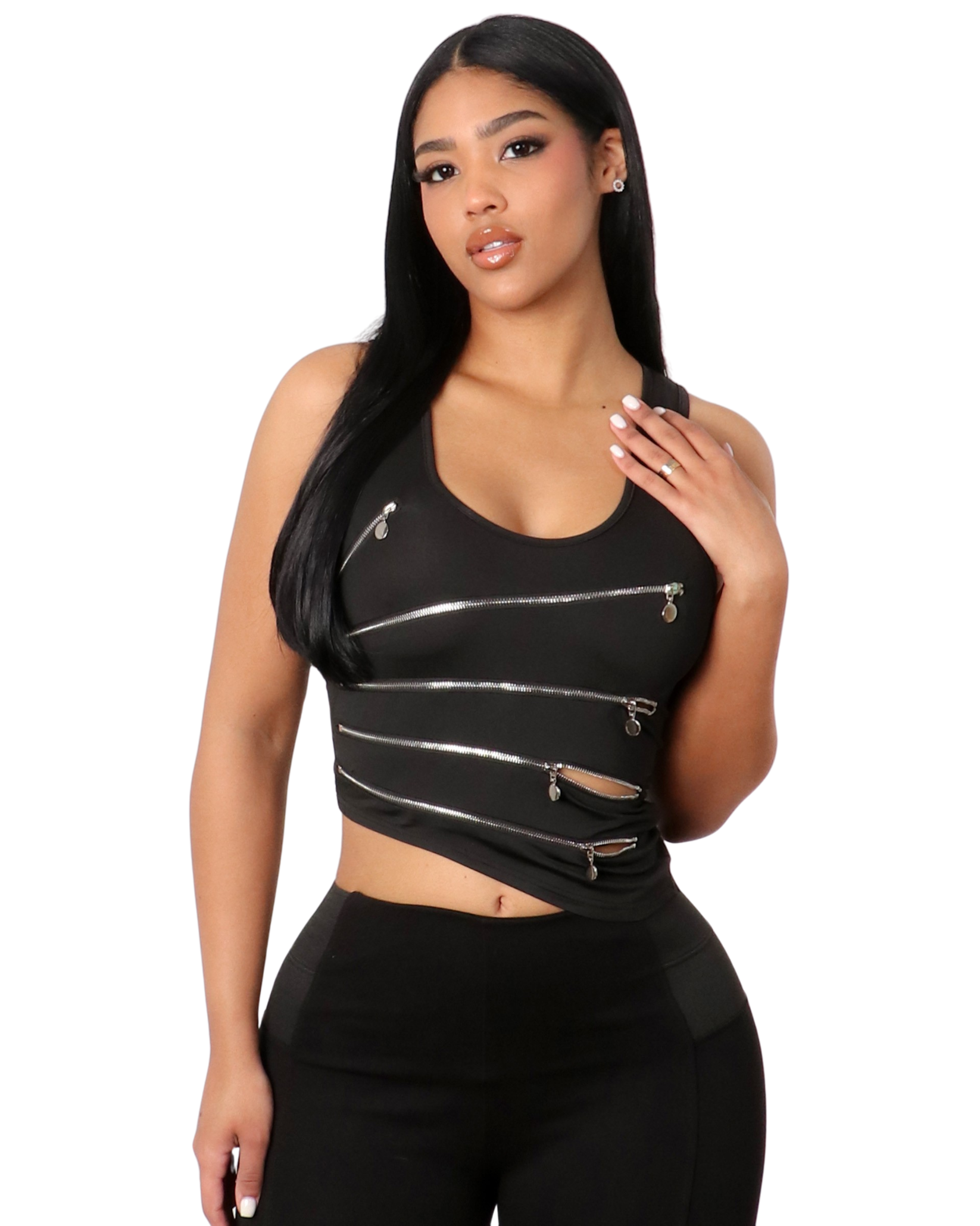 Womens Multi Zipper Crop Top
