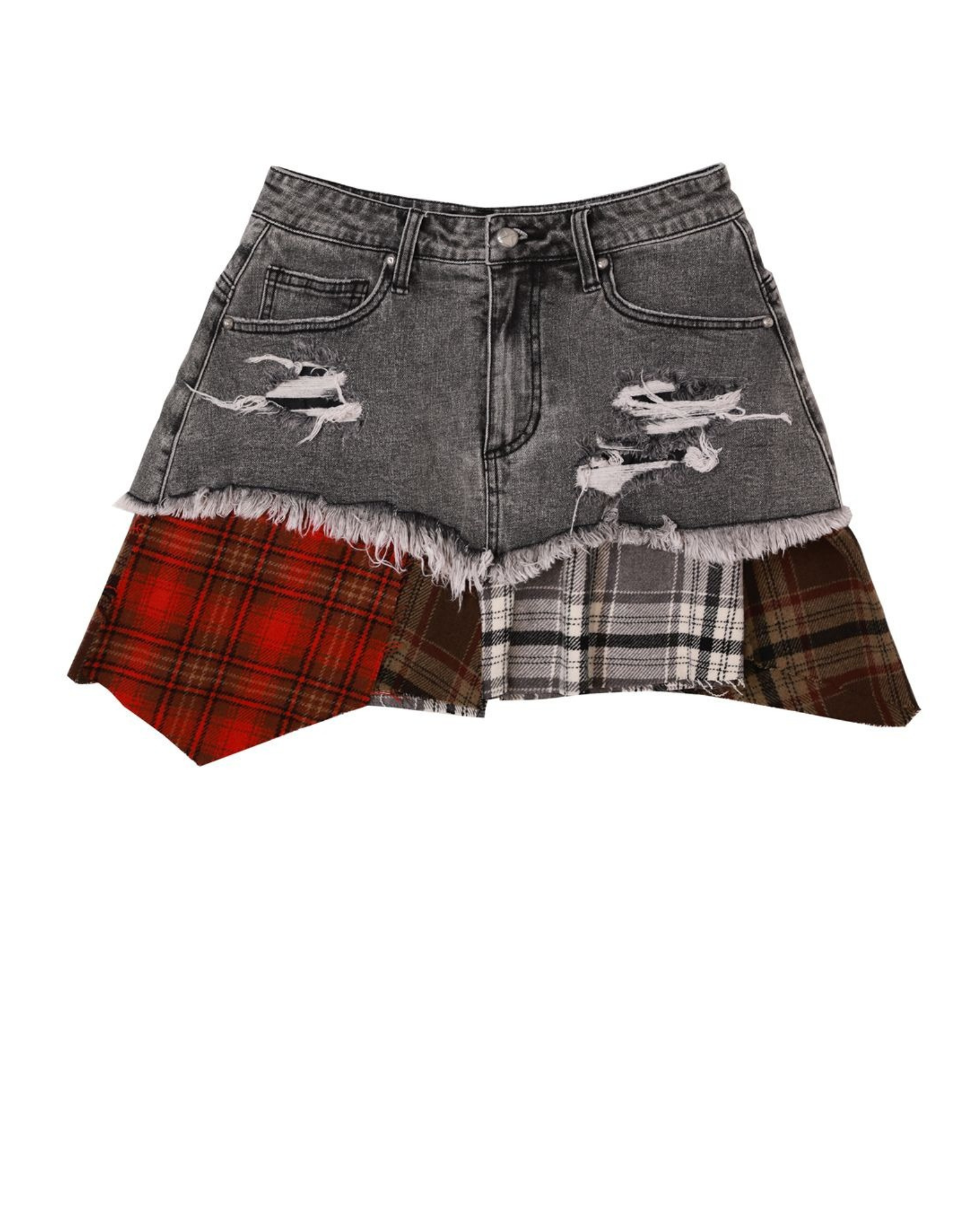 Womens Plaid Applique Denim Skirt