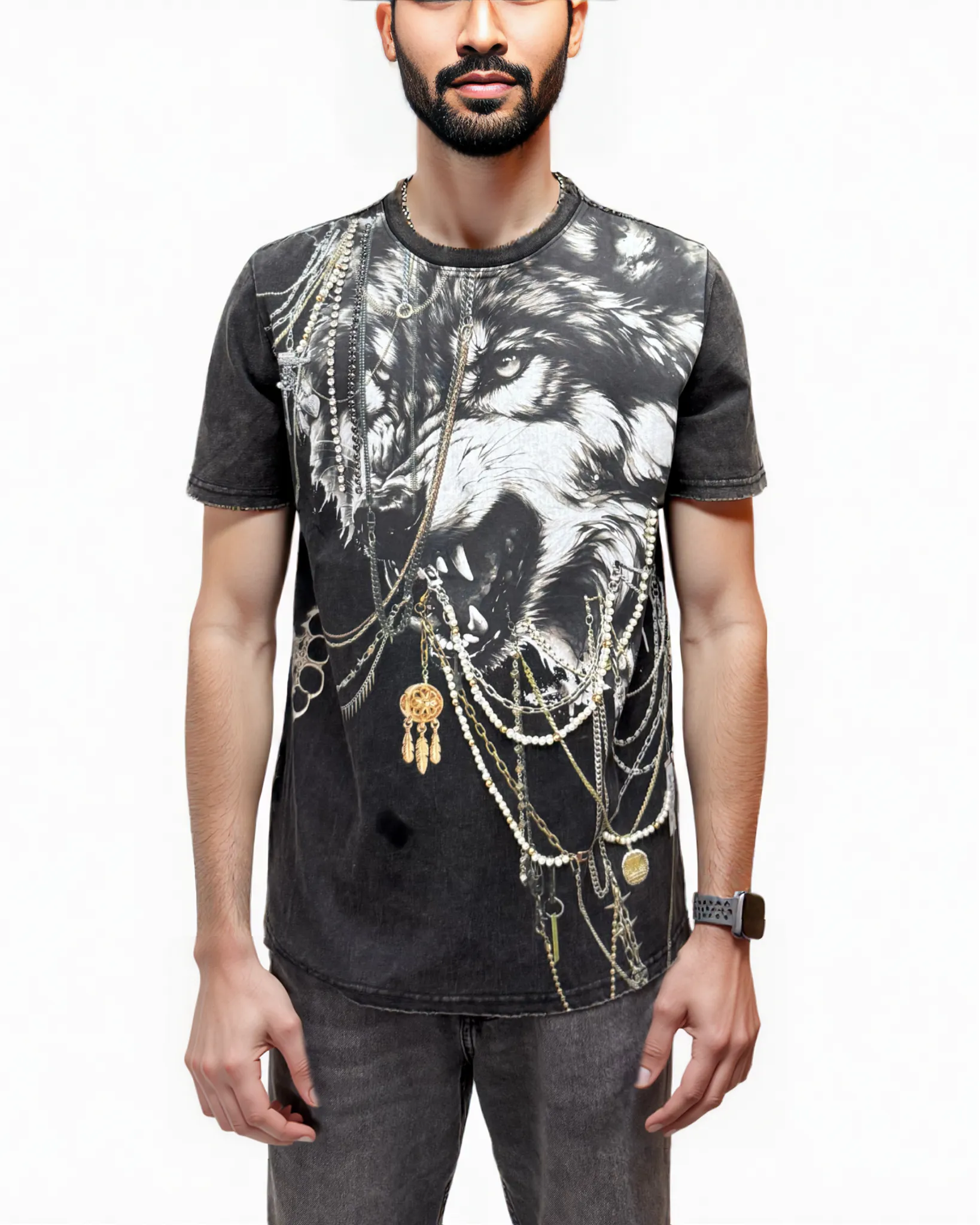 Mens Wolf Printed Shirt