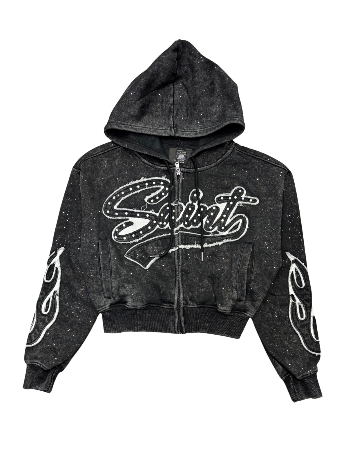 Womens Saint Rhinestone Zipper Hoodie