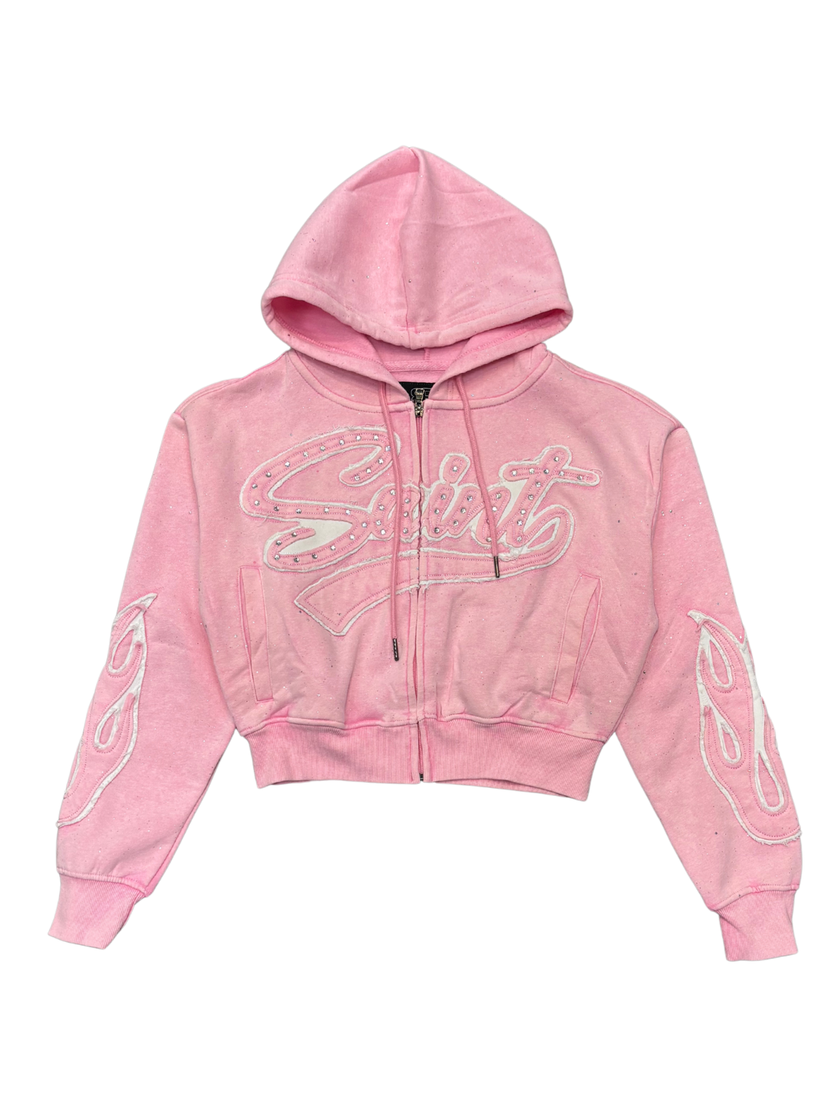 Womens Saint Rhinestone Zipper Hoodie