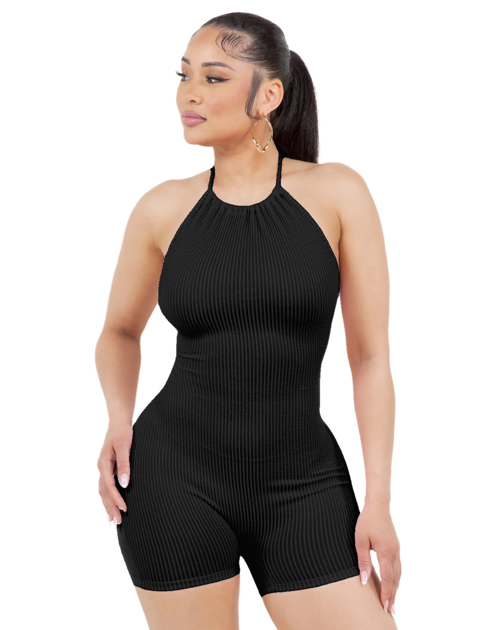 Womens Urban Ribbed Open Back Romper
