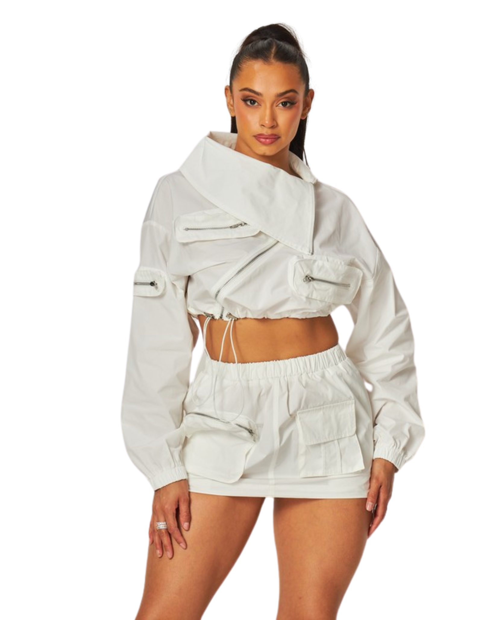 Womens Asymmetrical Zip Crop Vest Set