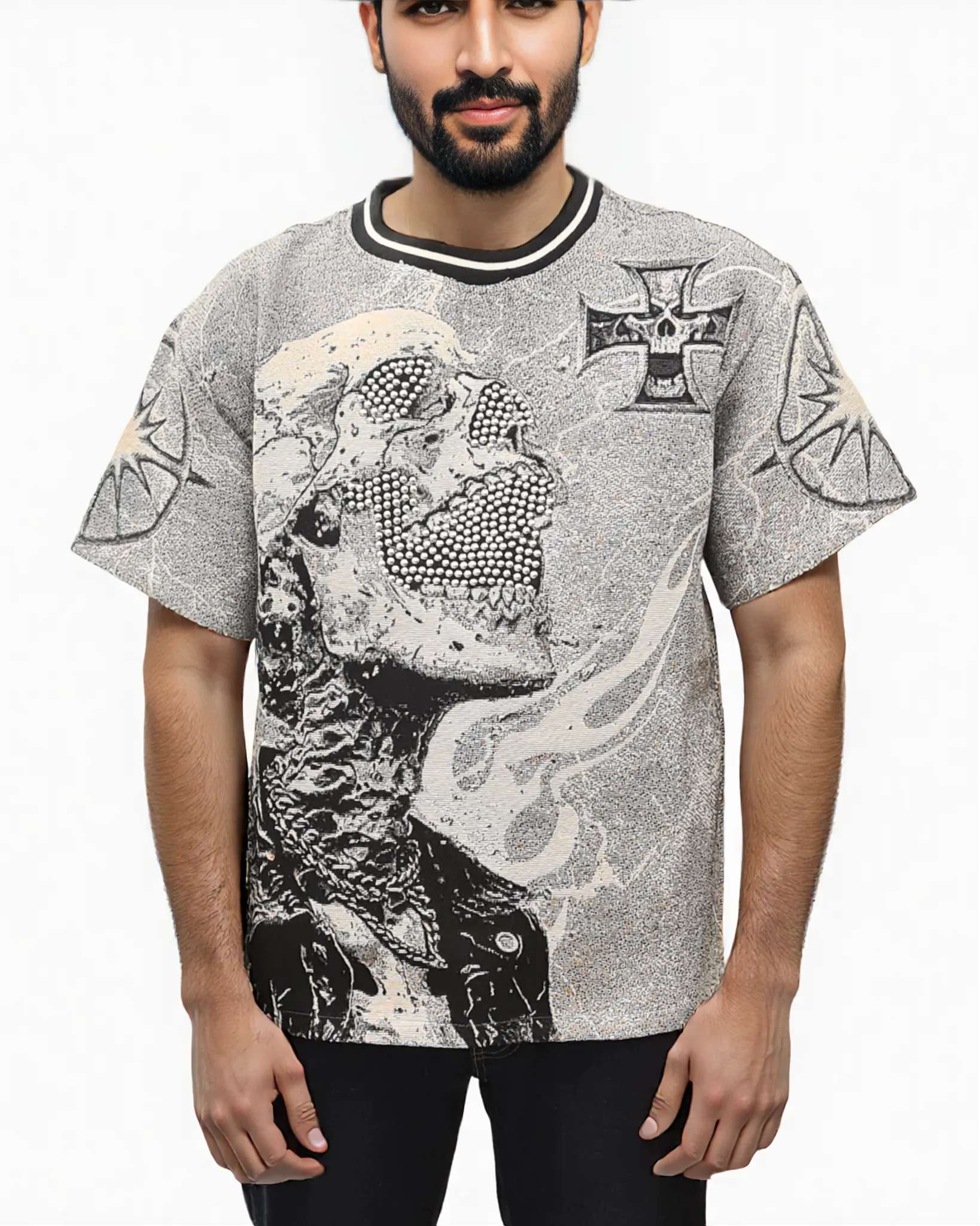 Mens Screaming Skull Rhinestone Shirt
