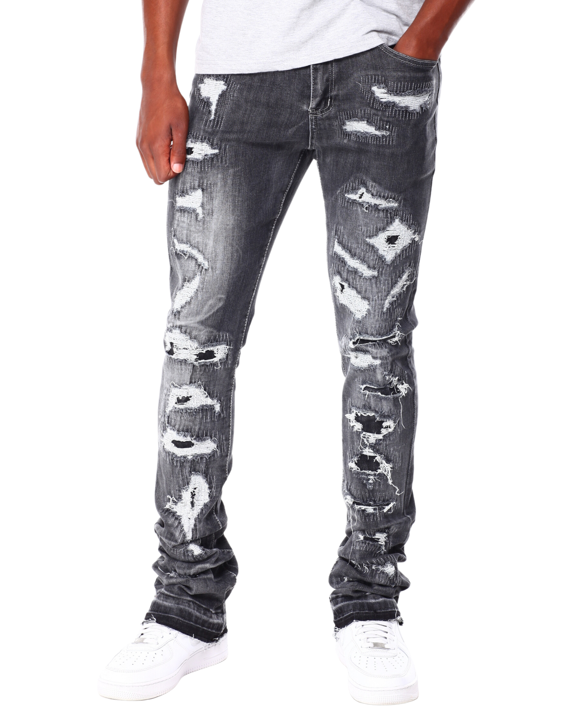 Mens Rip & Repair Stacked Jeans 5813D