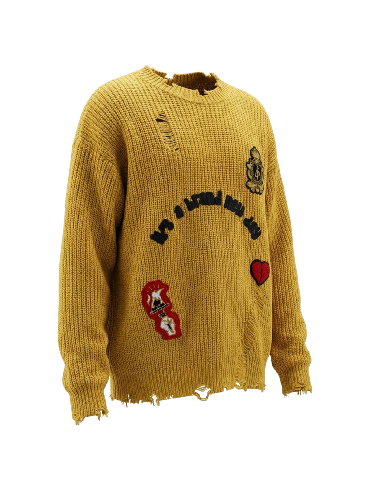 Mens Gauge Ripped Knit Sweater