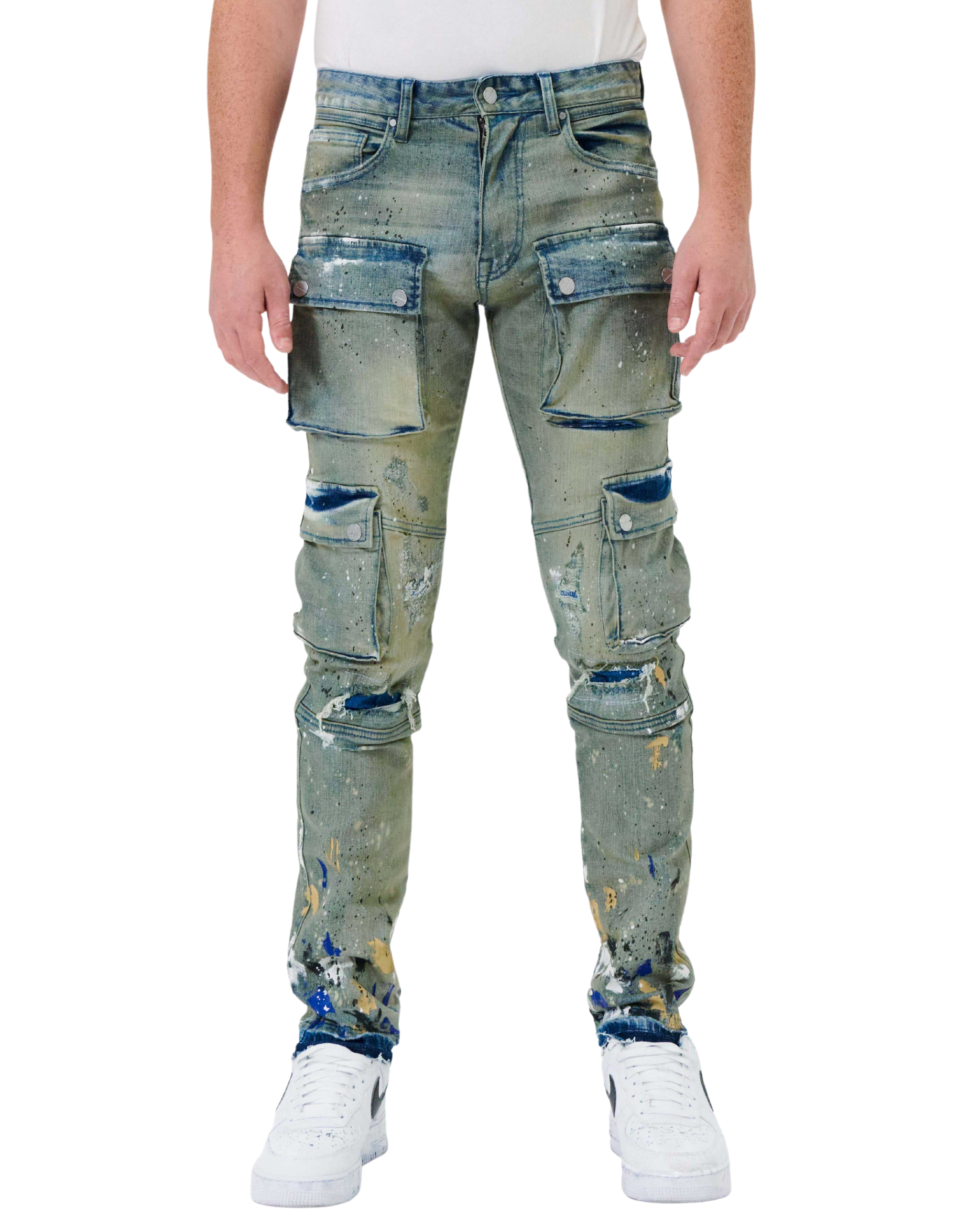 Mens Multi Cargo Slim Straight Denim